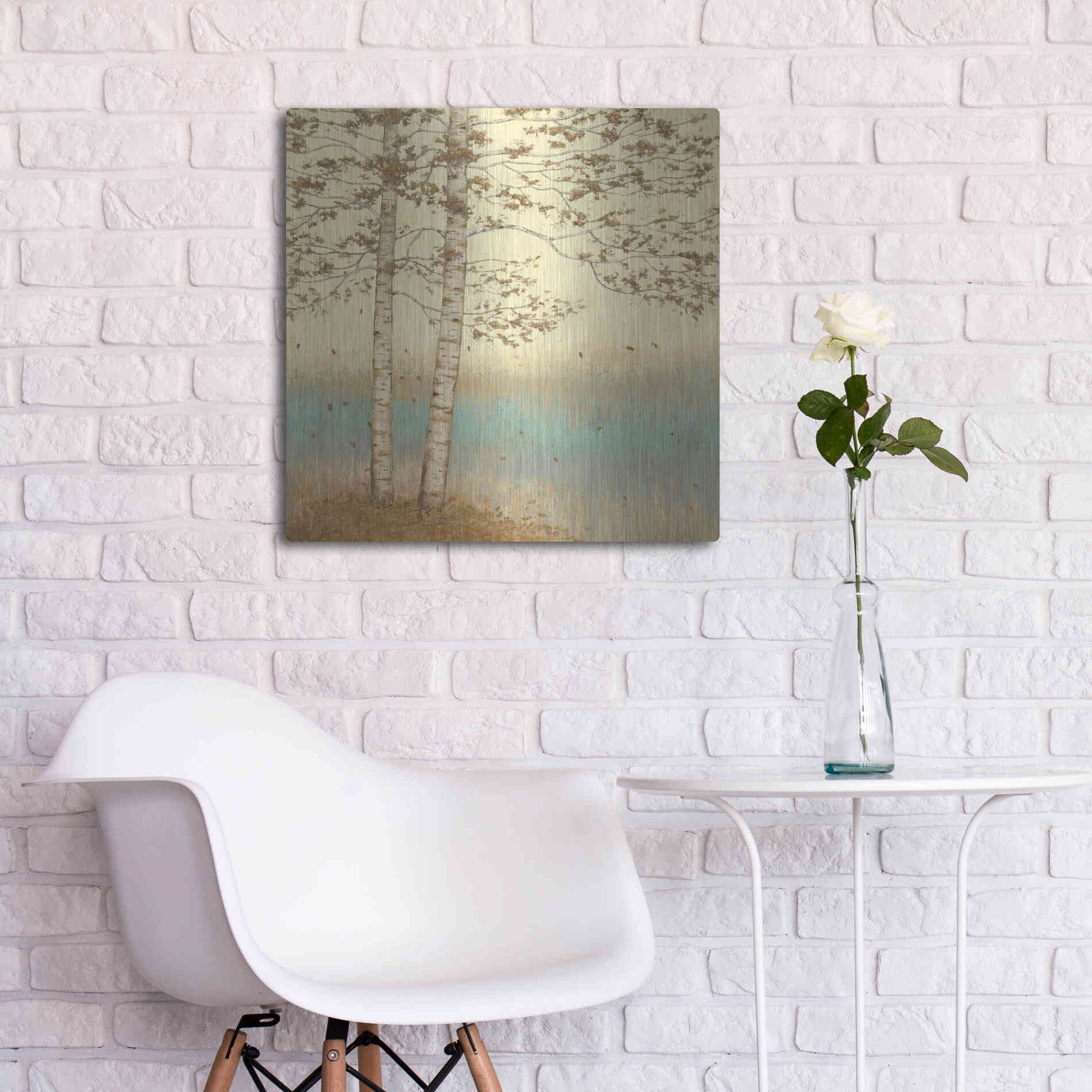 Luxe Metal Art 'Golden Birch I' by James Wiens, Metal Wall Art,24x24