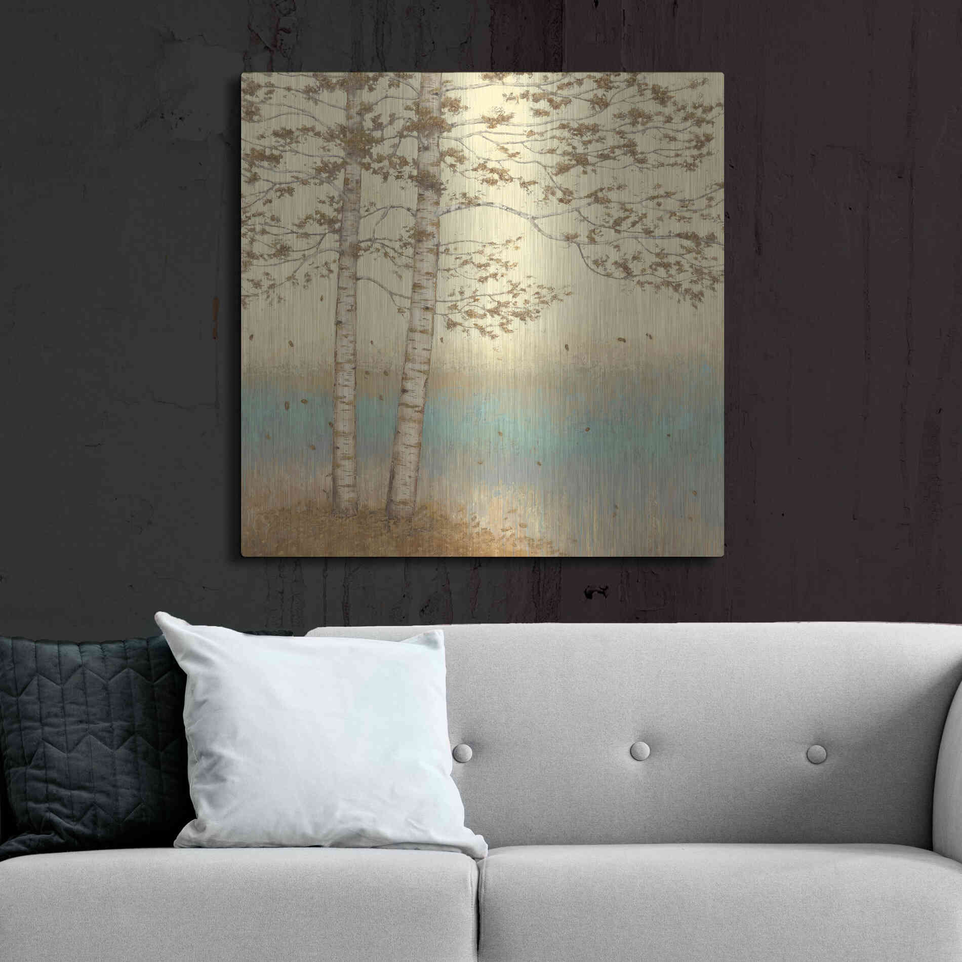 Luxe Metal Art 'Golden Birch I' by James Wiens, Metal Wall Art,36x36