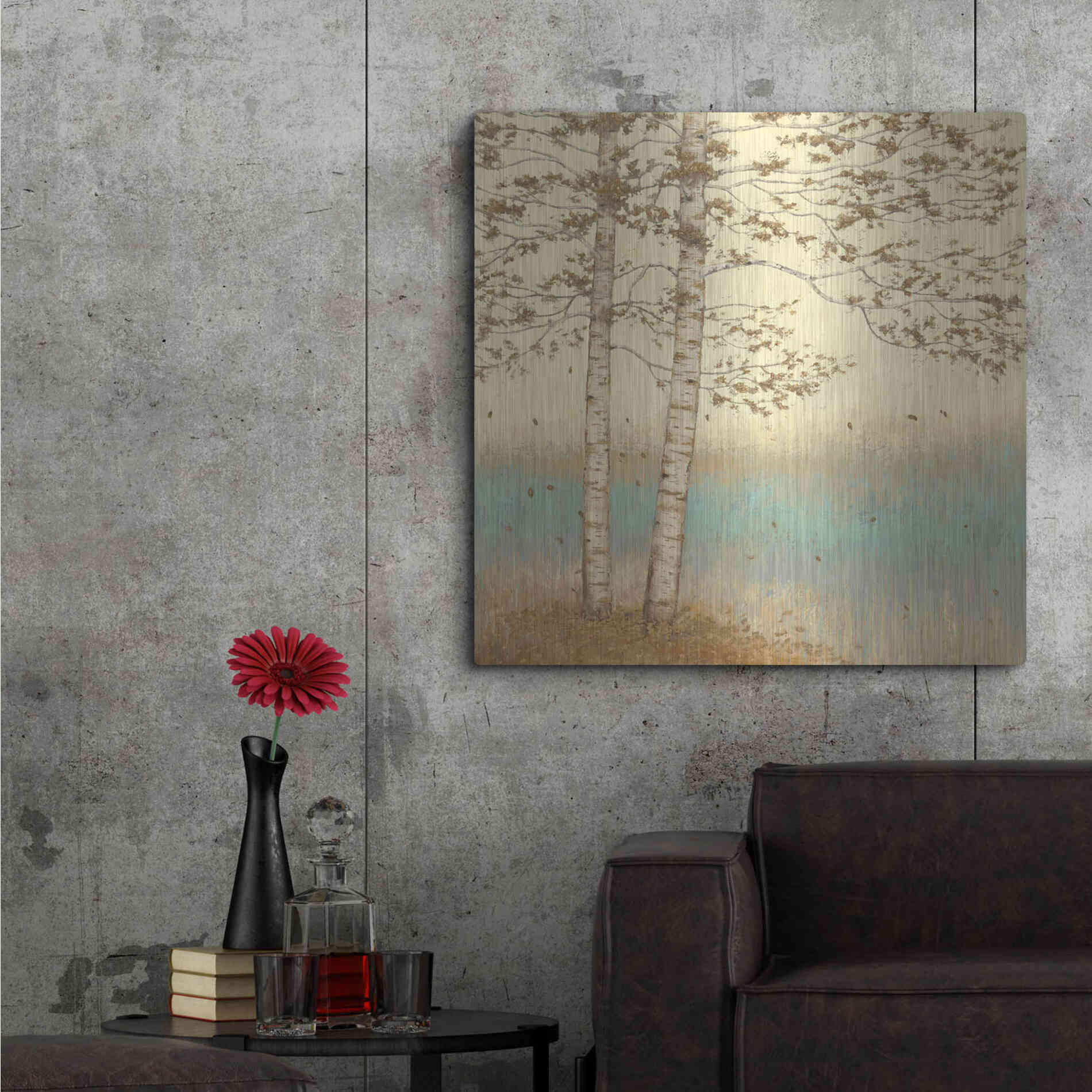 Luxe Metal Art 'Golden Birch I' by James Wiens, Metal Wall Art,36x36