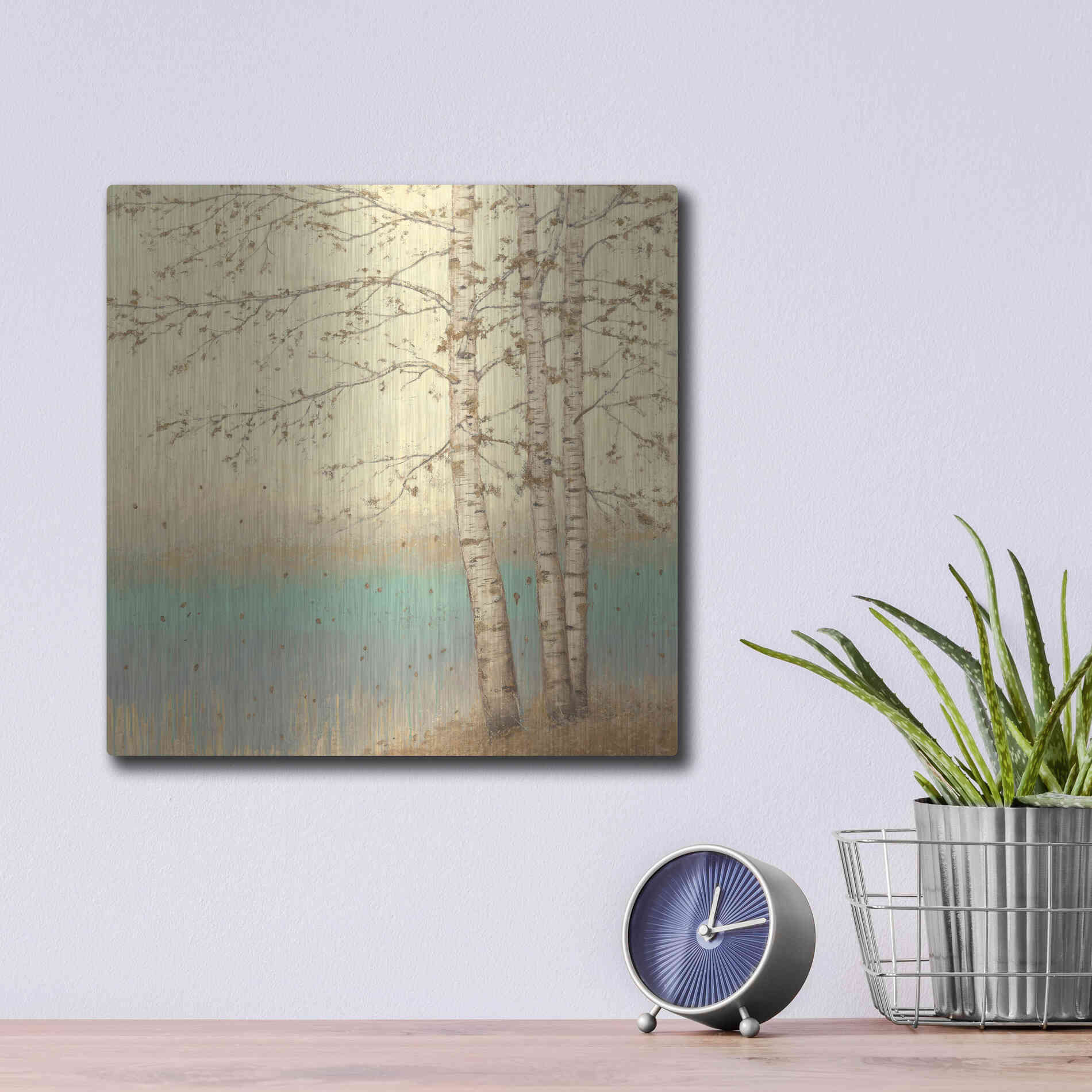 Luxe Metal Art 'Golden Birch II' by James Wiens, Metal Wall Art,12x12