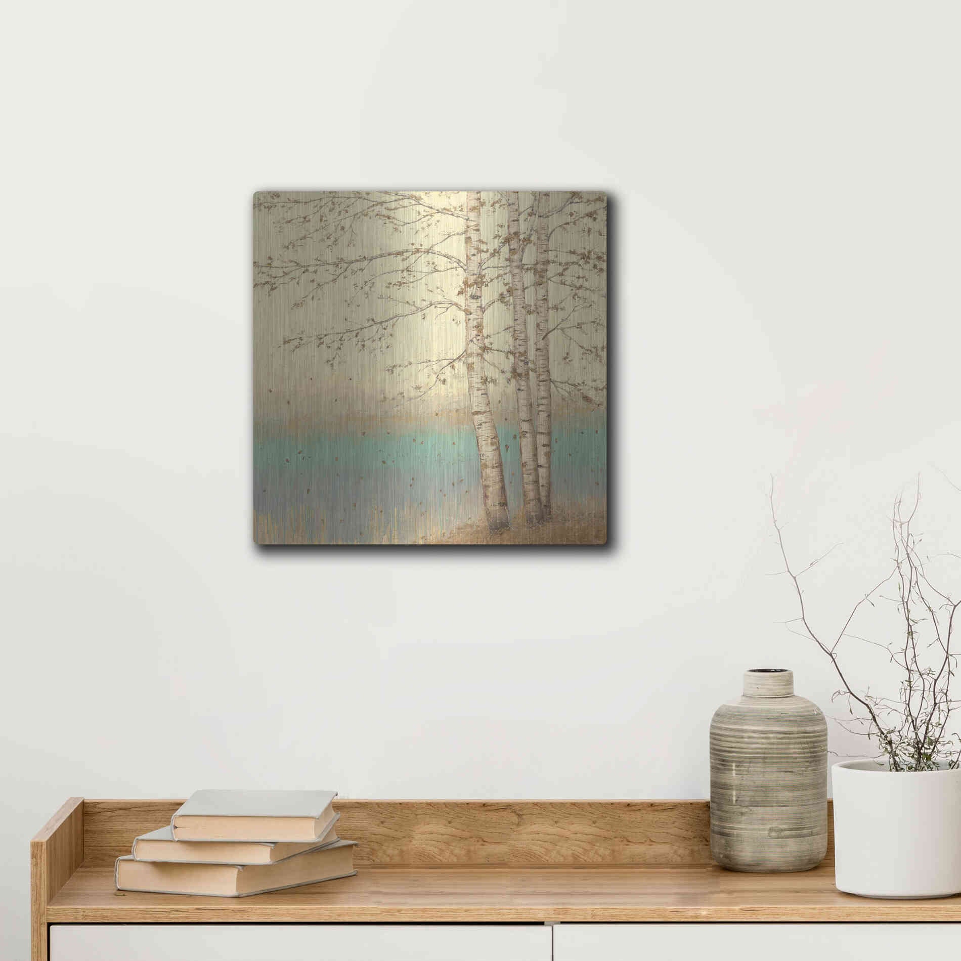 Luxe Metal Art 'Golden Birch II' by James Wiens, Metal Wall Art,12x12