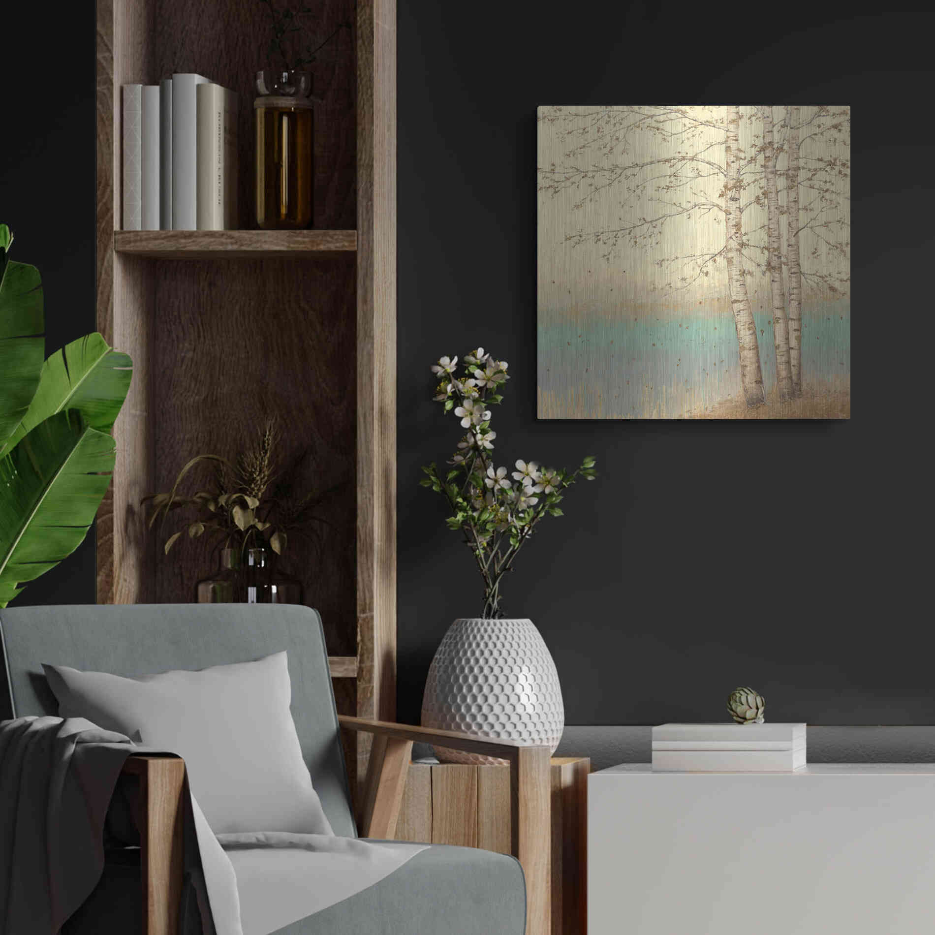 Luxe Metal Art 'Golden Birch II' by James Wiens, Metal Wall Art,24x24