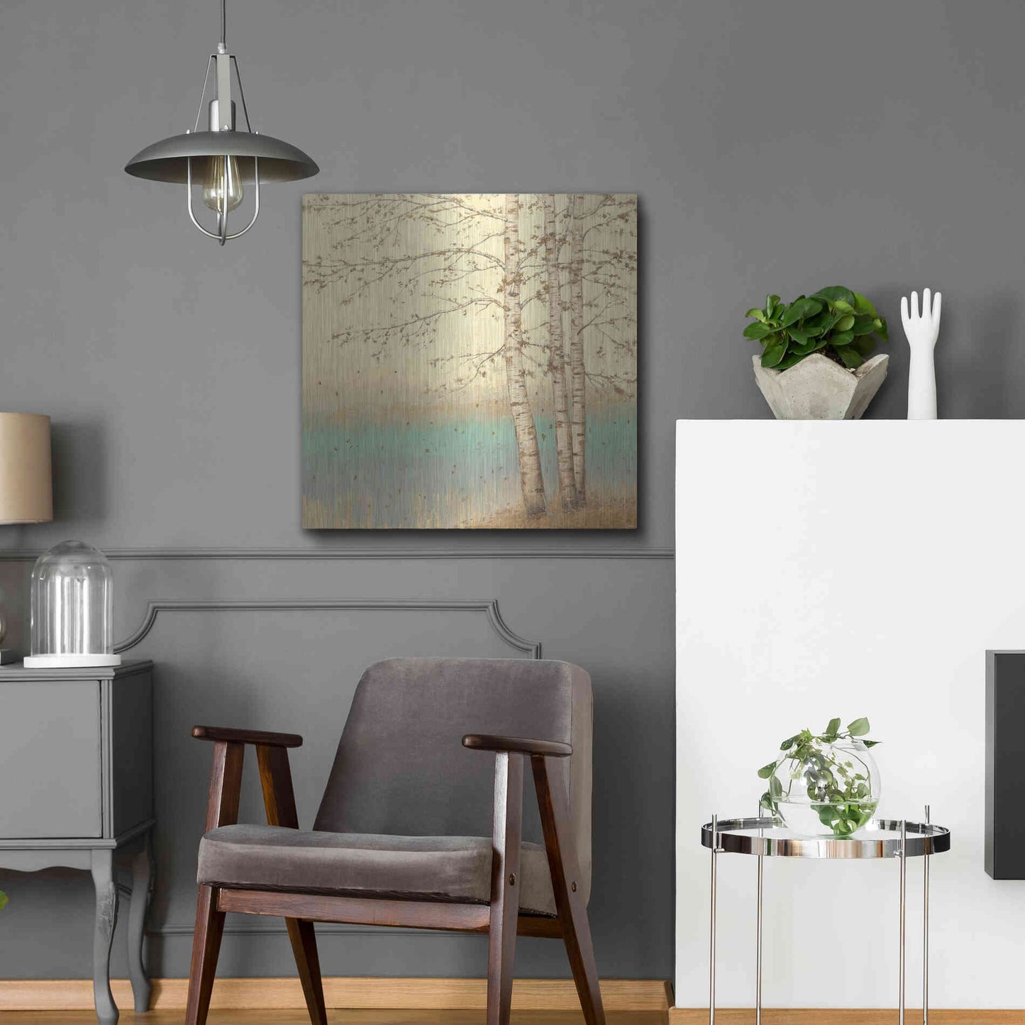 Luxe Metal Art 'Golden Birch II' by James Wiens, Metal Wall Art,24x24