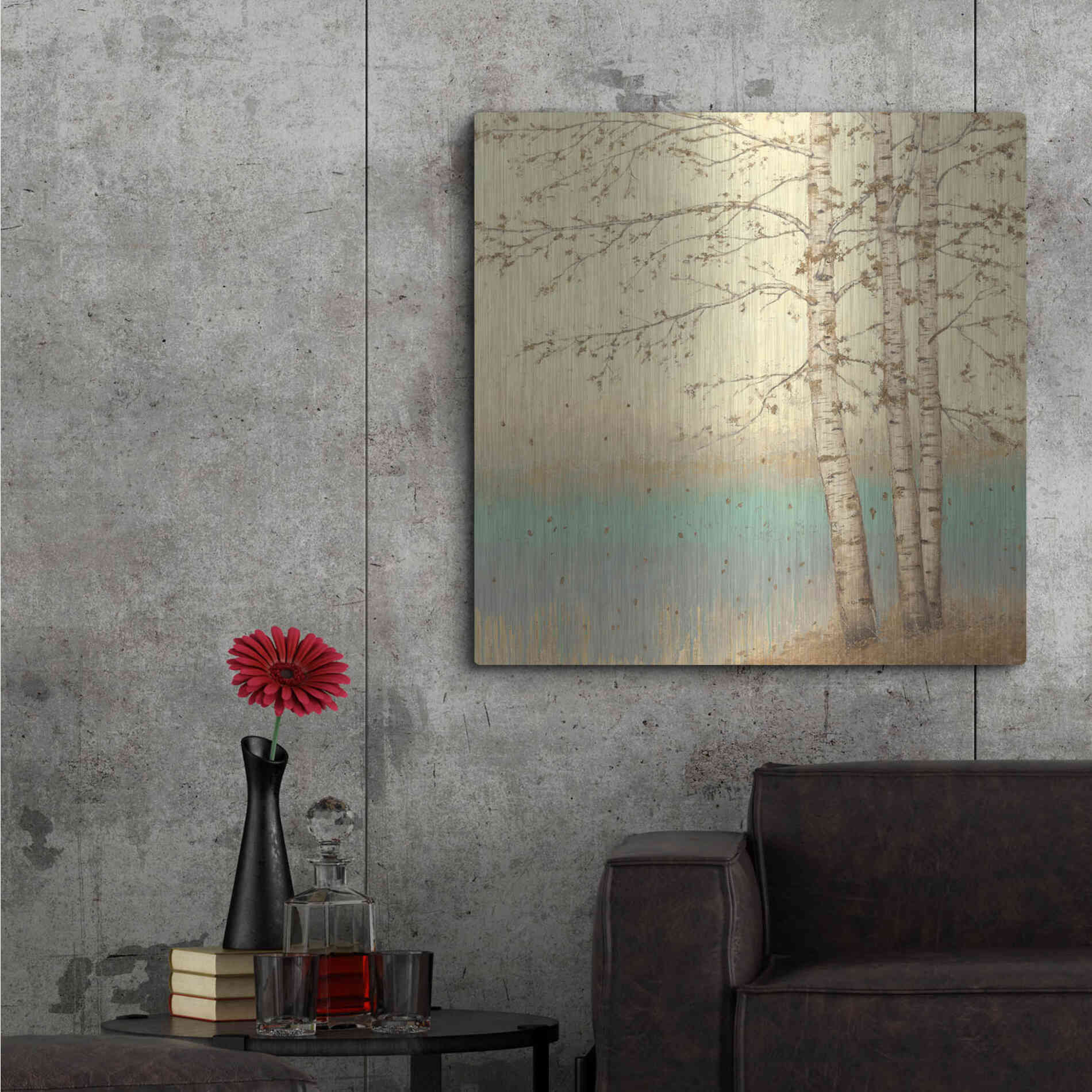Luxe Metal Art 'Golden Birch II' by James Wiens, Metal Wall Art,36x36