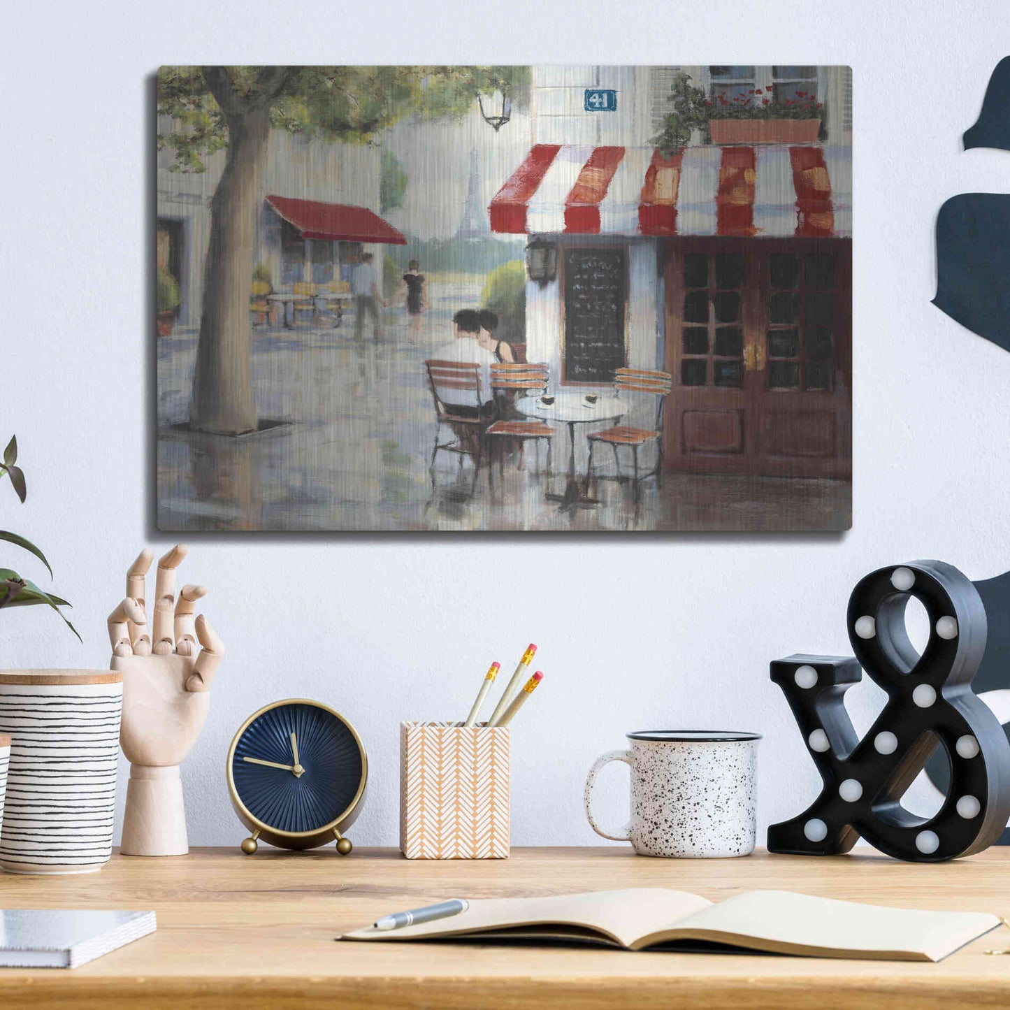 Luxe Metal Art 'Relaxing at the Cafe II' by James Wiens, Metal Wall Art,16x12
