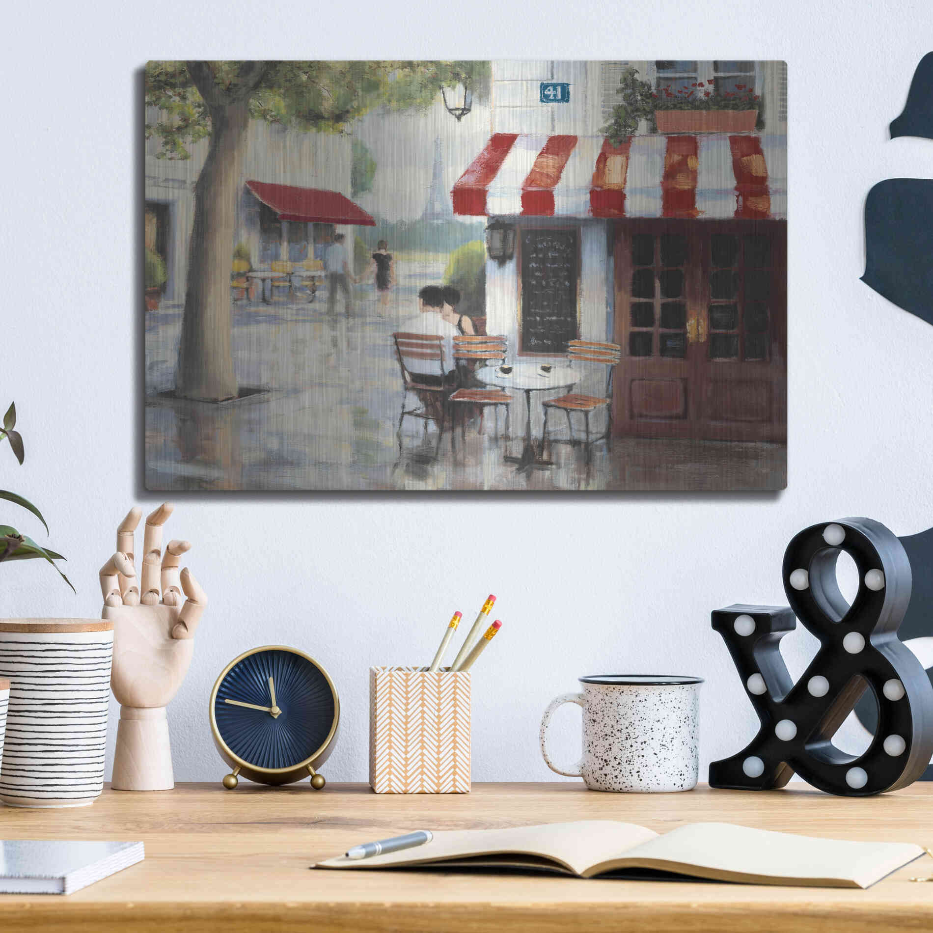 Luxe Metal Art 'Relaxing at the Cafe II' by James Wiens, Metal Wall Art,16x12
