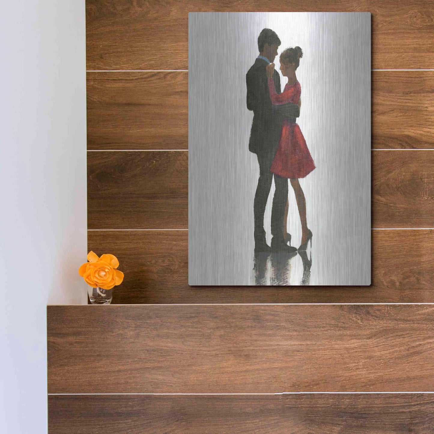 Luxe Metal Art 'The Embrace II Red Dress' by Marco Fabiano, Metal Wall Art,12x16