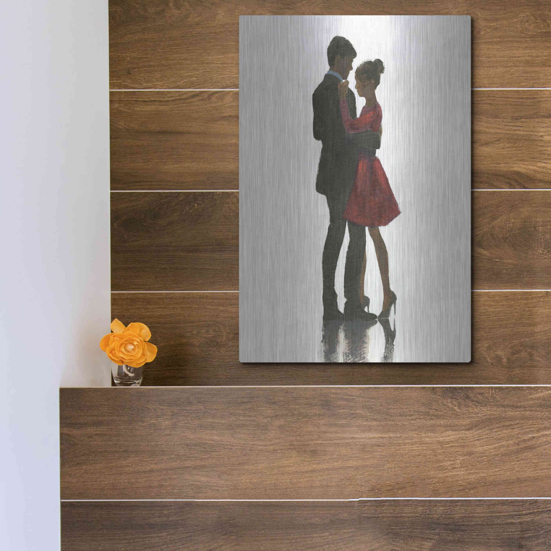 Luxe Metal Art 'The Embrace II Red Dress' by Marco Fabiano, Metal Wall Art,12x16