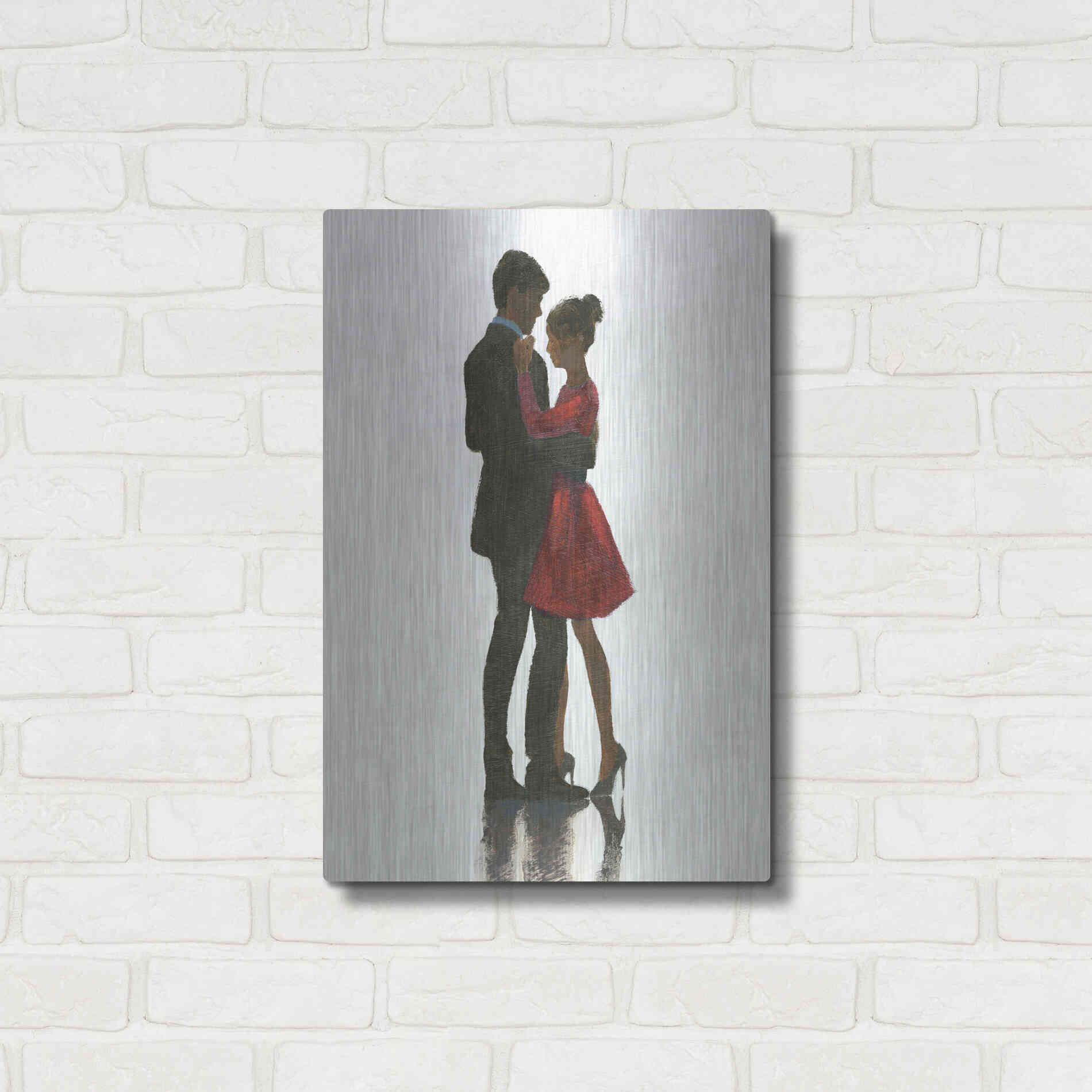 Luxe Metal Art 'The Embrace II Red Dress' by Marco Fabiano, Metal Wall Art,16x24