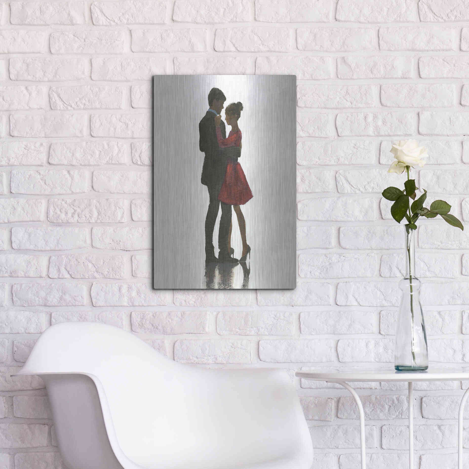 Luxe Metal Art 'The Embrace II Red Dress' by Marco Fabiano, Metal Wall Art,16x24