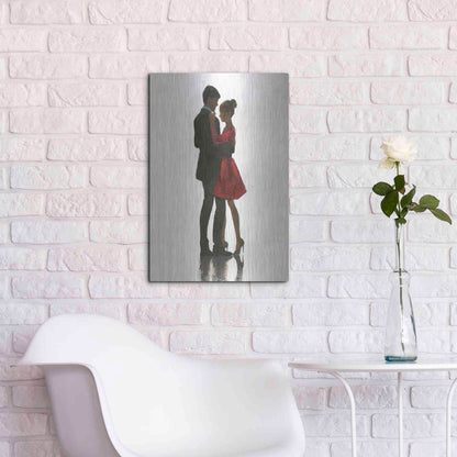 Luxe Metal Art 'The Embrace II Red Dress' by Marco Fabiano, Metal Wall Art,16x24