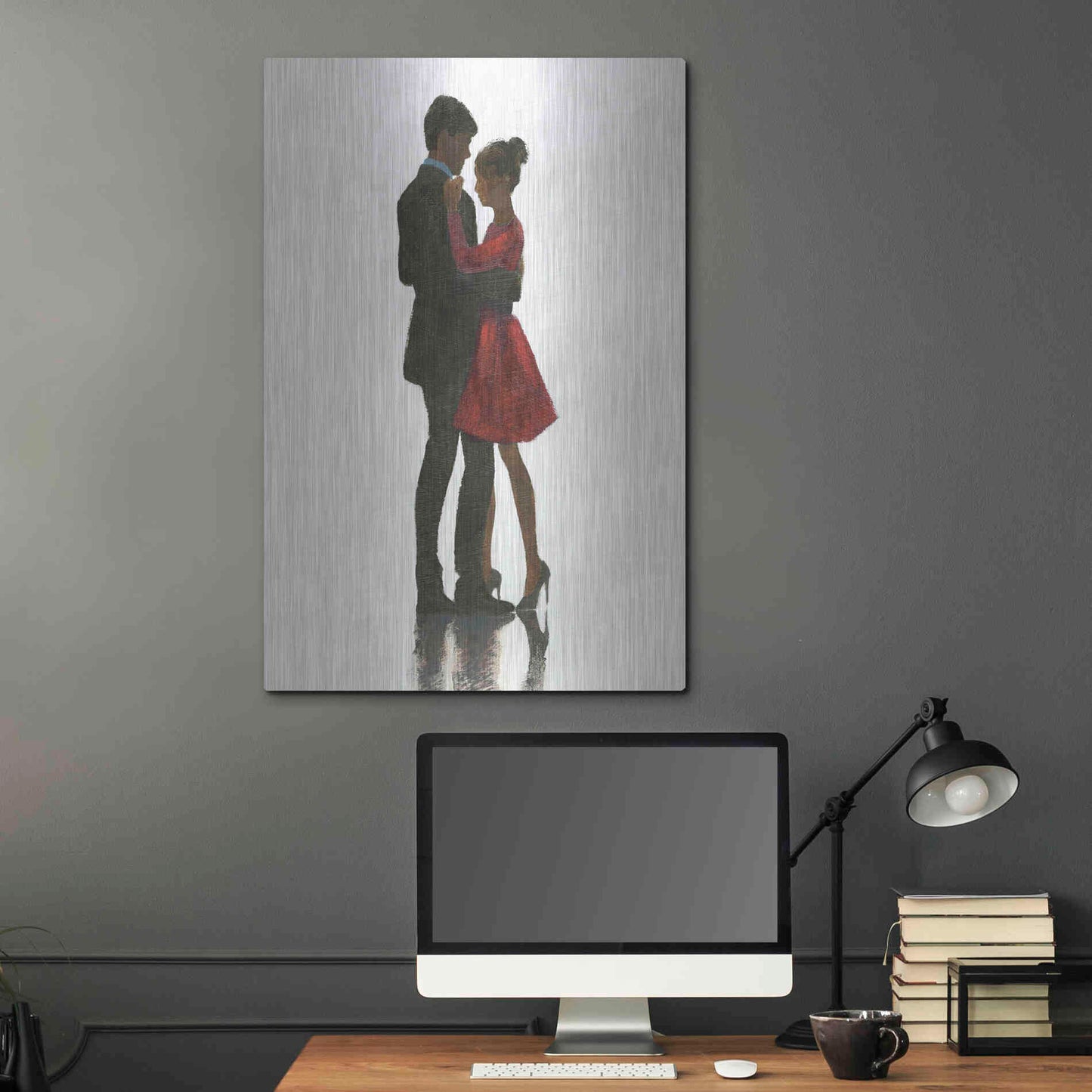 Luxe Metal Art 'The Embrace II Red Dress' by Marco Fabiano, Metal Wall Art,24x36