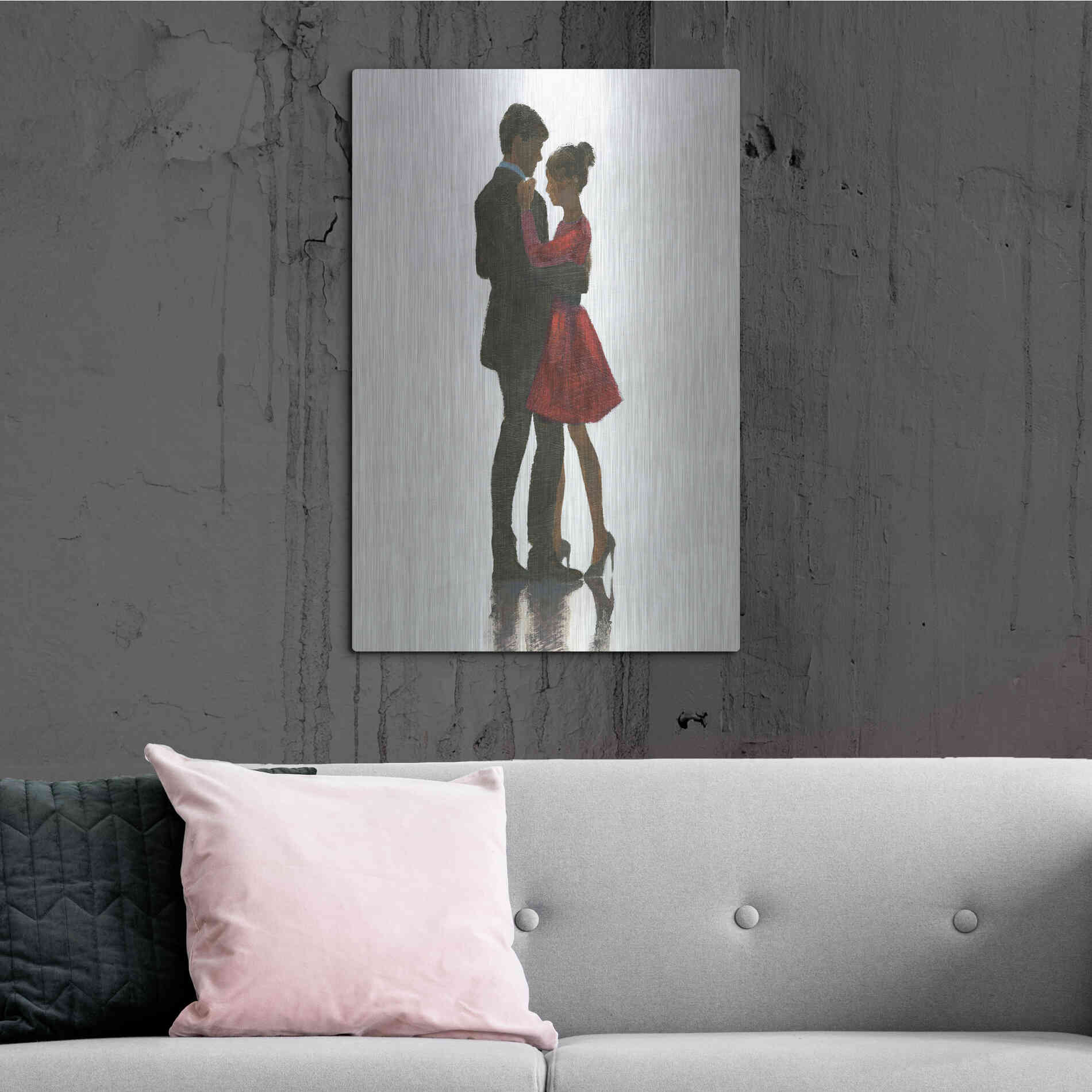 Luxe Metal Art 'The Embrace II Red Dress' by Marco Fabiano, Metal Wall Art,24x36