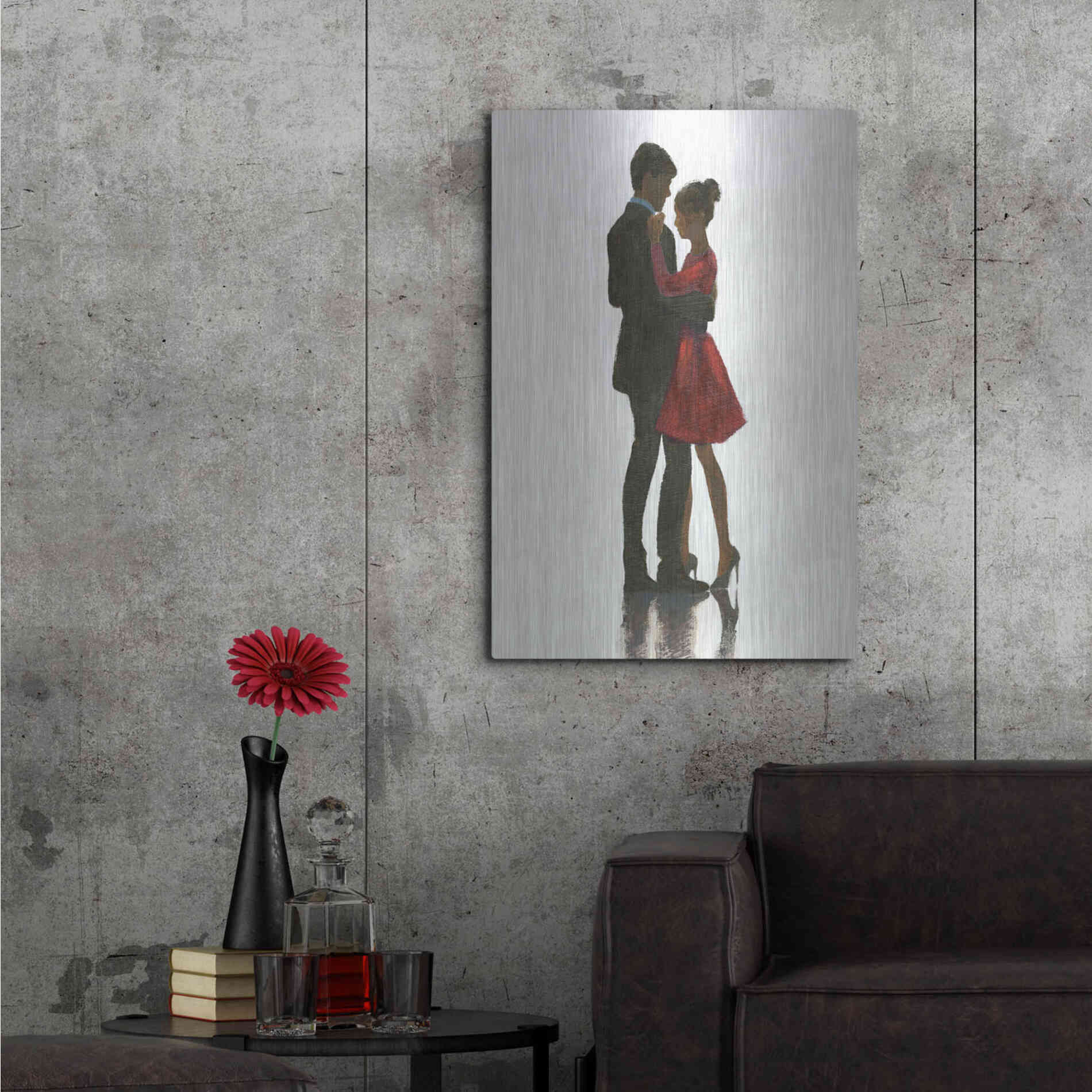 Luxe Metal Art 'The Embrace II Red Dress' by Marco Fabiano, Metal Wall Art,24x36