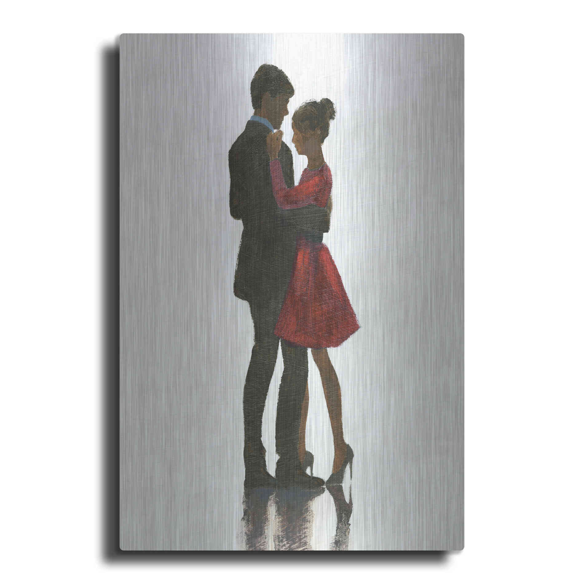 Luxe Metal Art 'The Embrace II Red Dress' by Marco Fabiano, Metal Wall Art