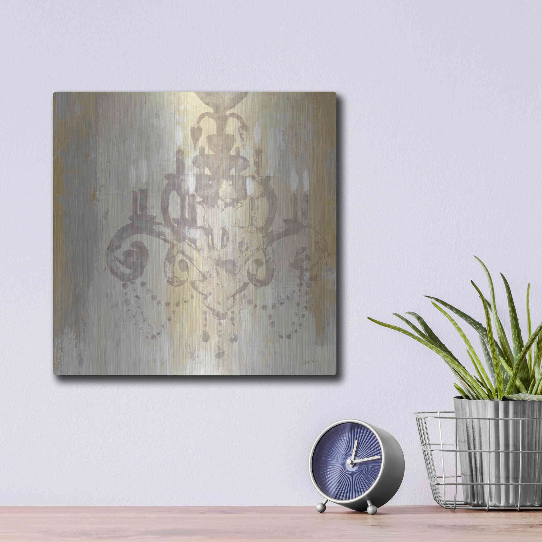 Luxe Metal Art 'Candelabra Gold II' by James Wiens, Metal Wall Art,12x12