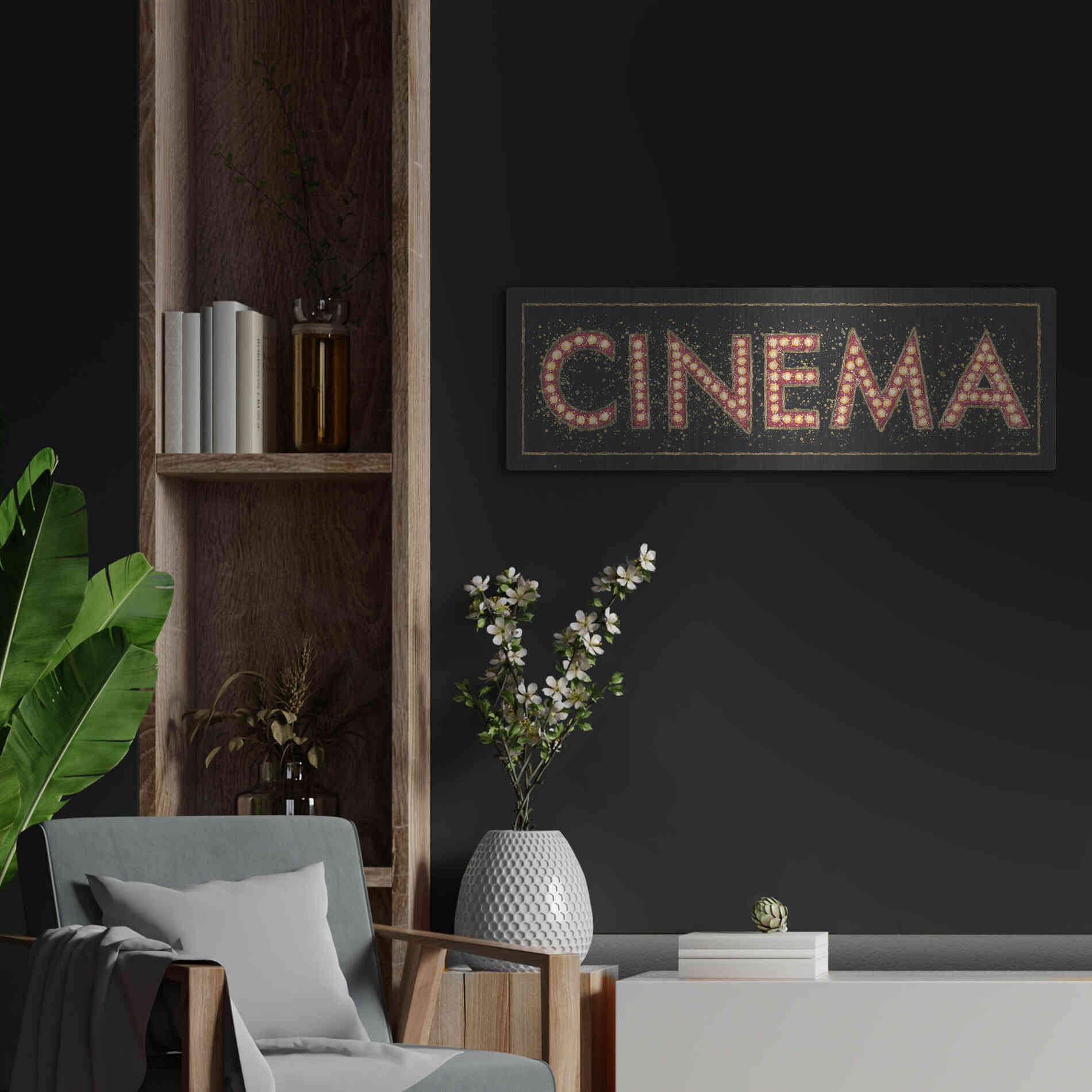 Luxe Metal Art 'Cinema Marquee' by James Wiens, Metal Wall Art,36x12