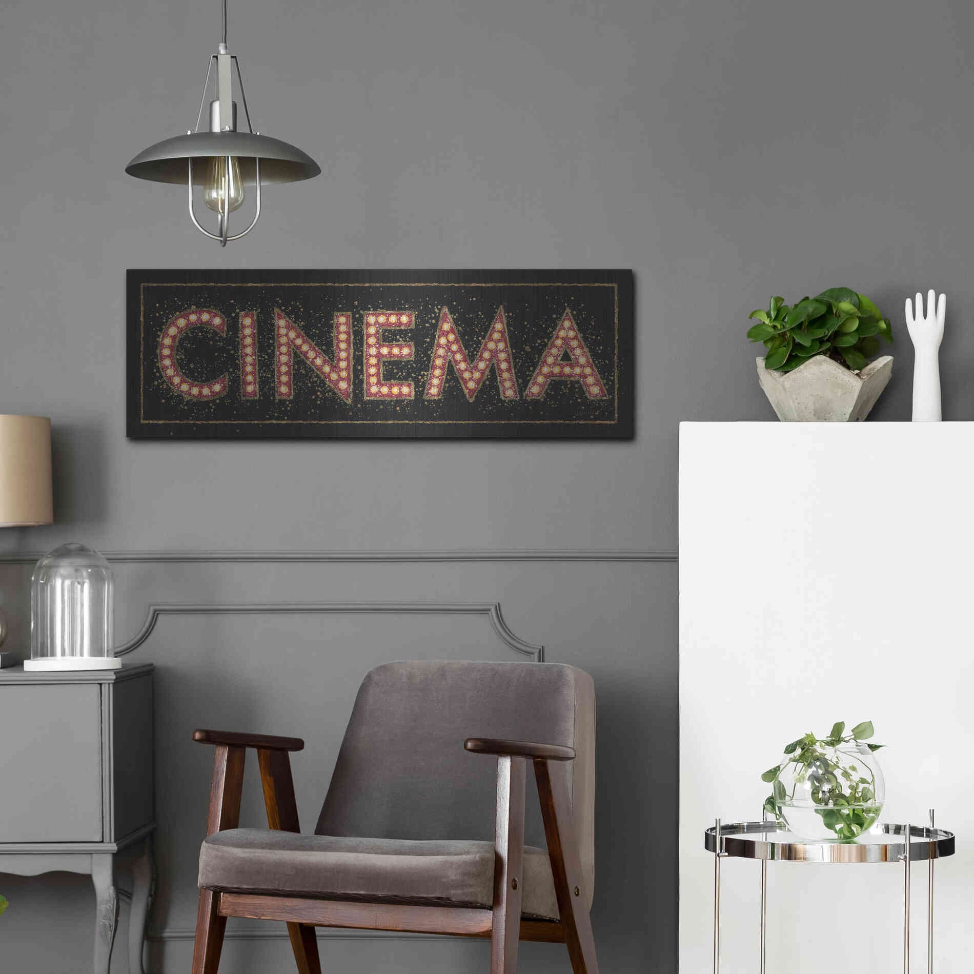 Luxe Metal Art 'Cinema Marquee' by James Wiens, Metal Wall Art,36x12