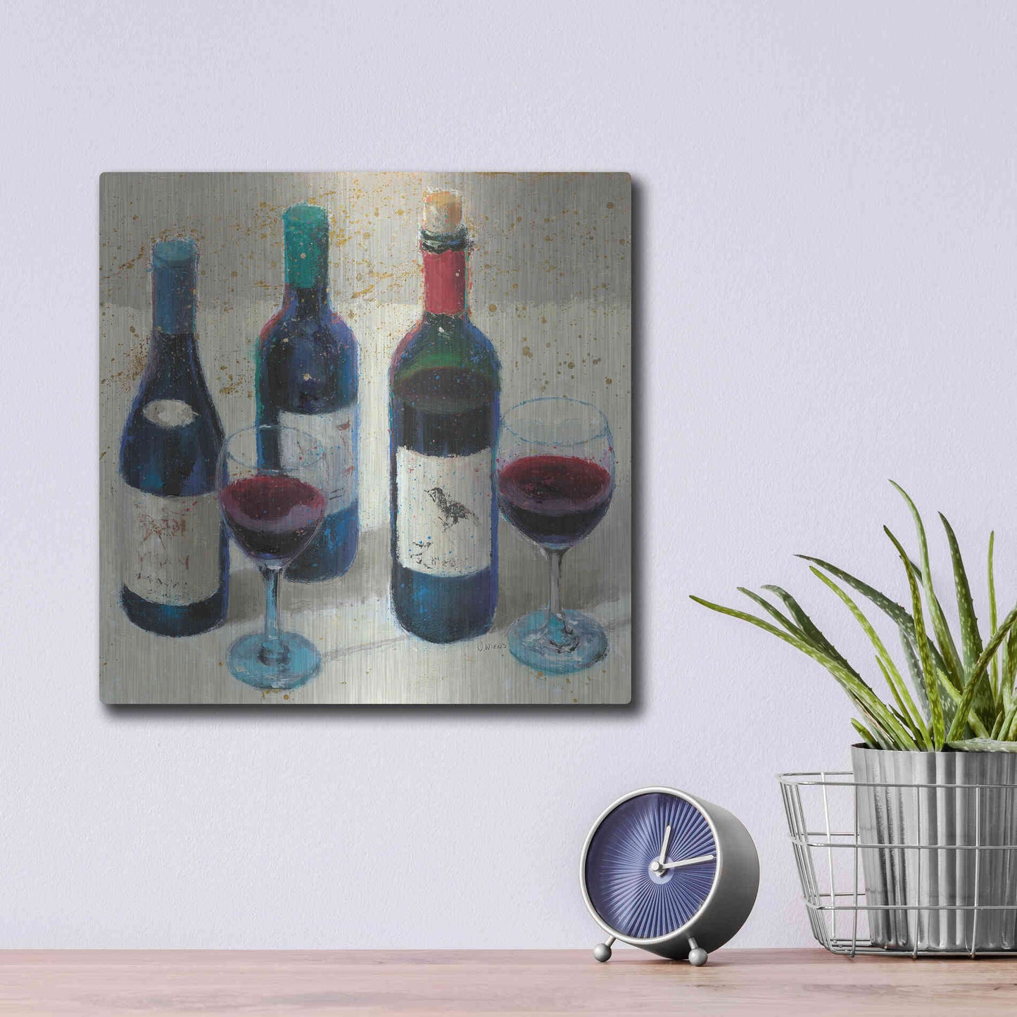 Luxe Metal Art 'Wine Bouquet Light' by James Wiens, Metal Wall Art,12x12