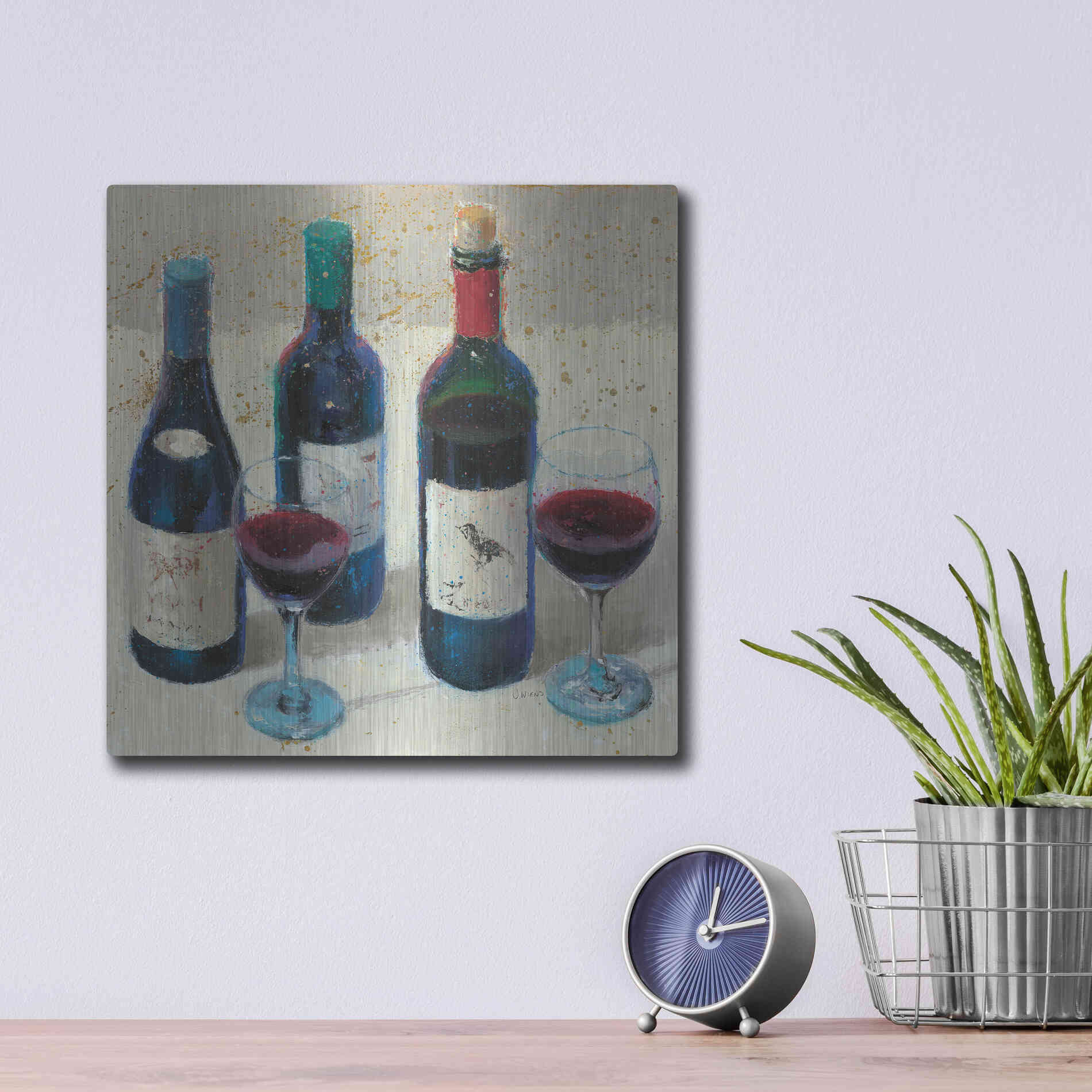 Luxe Metal Art 'Wine Bouquet Light' by James Wiens, Metal Wall Art,12x12