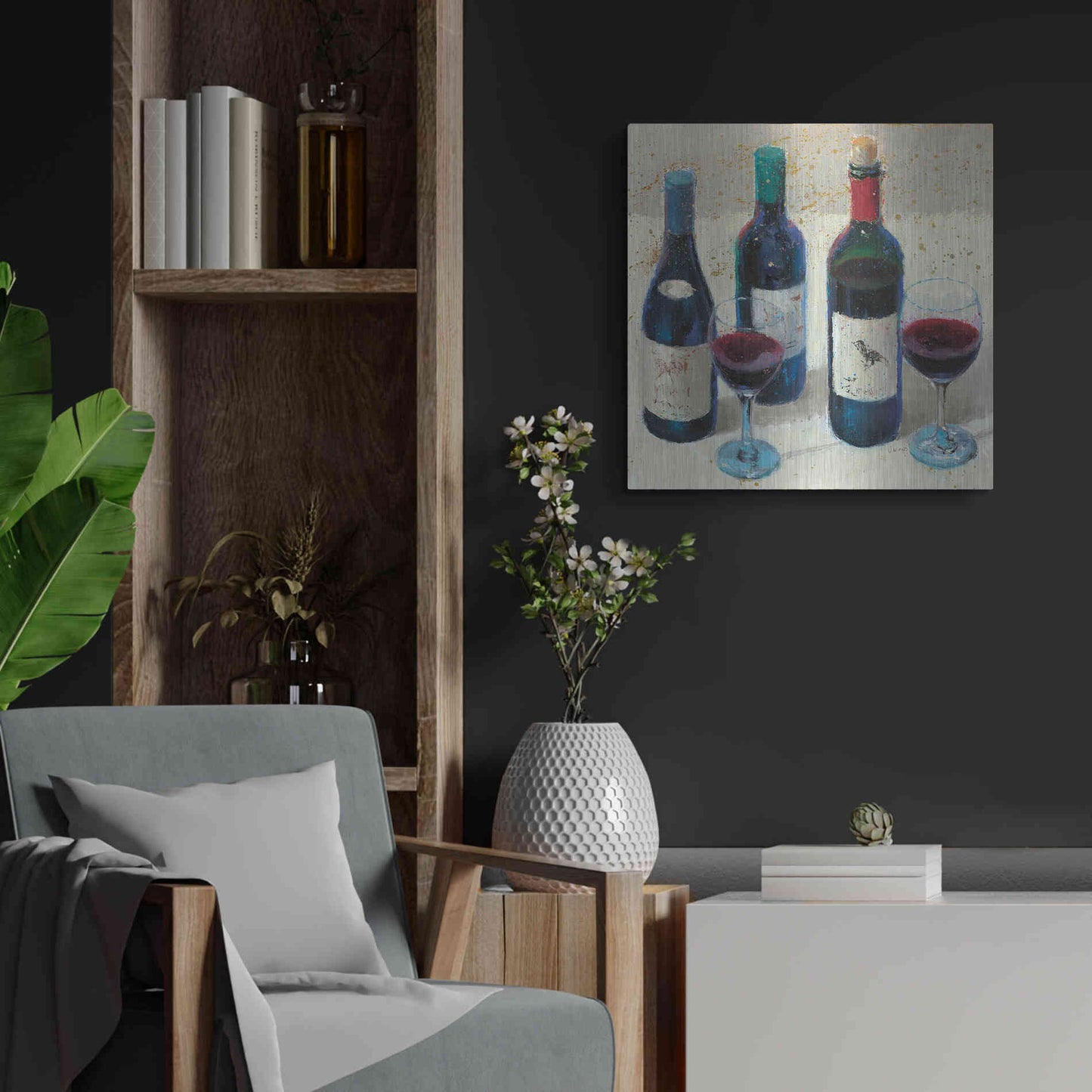 Luxe Metal Art 'Wine Bouquet Light' by James Wiens, Metal Wall Art,24x24