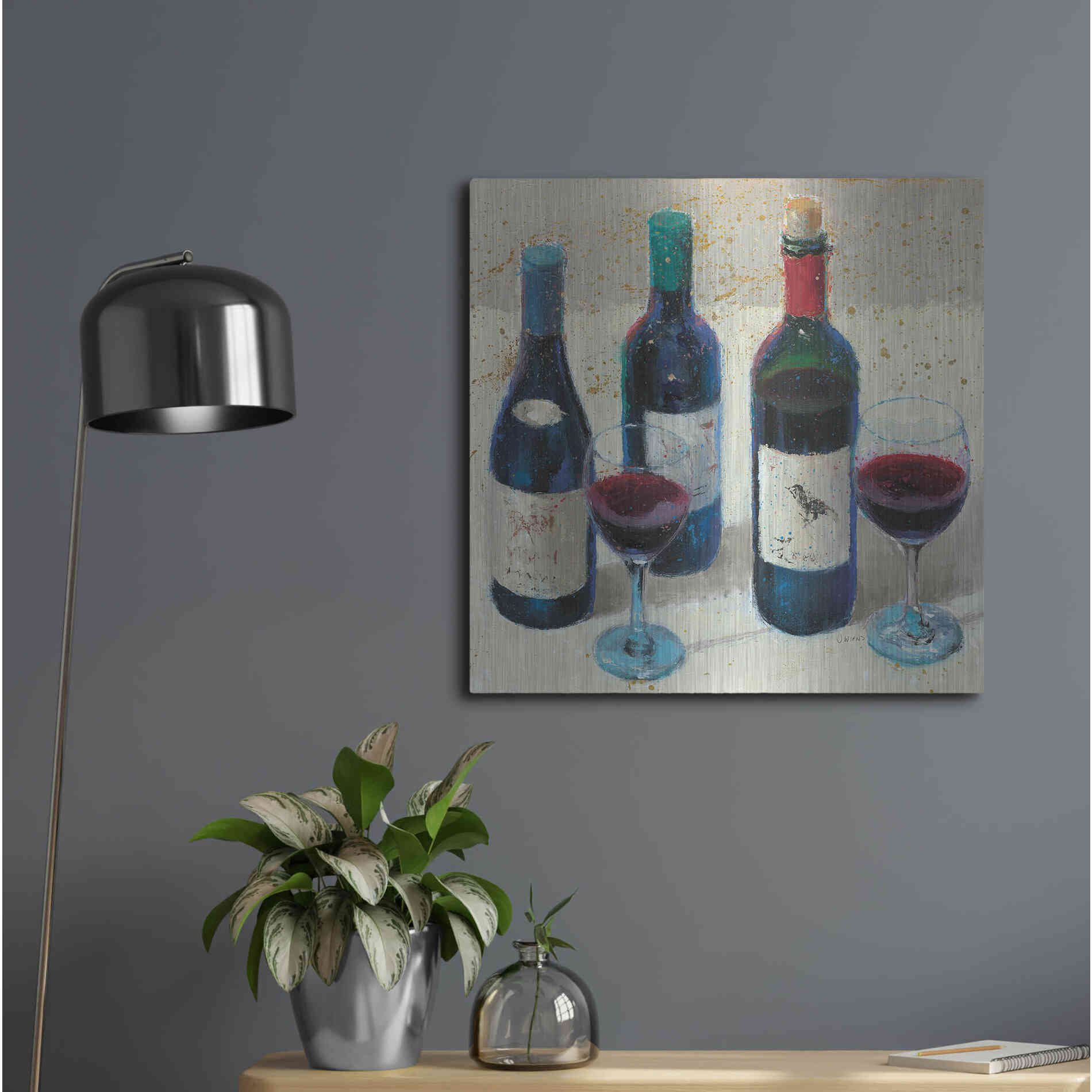Luxe Metal Art 'Wine Bouquet Light' by James Wiens, Metal Wall Art,24x24