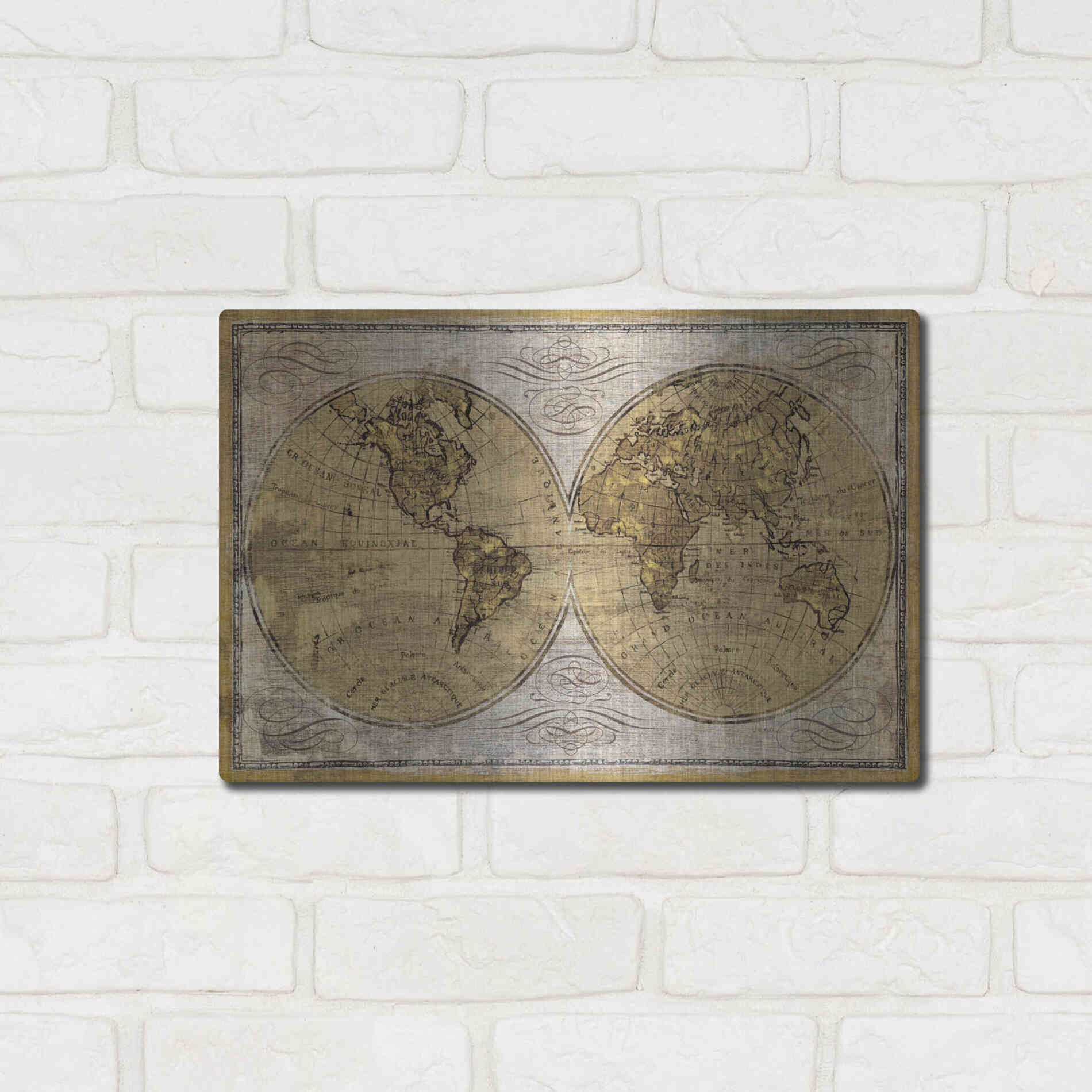 Luxe Metal Art 'Worldwide I' by James Wiens, Metal Wall Art,16x12