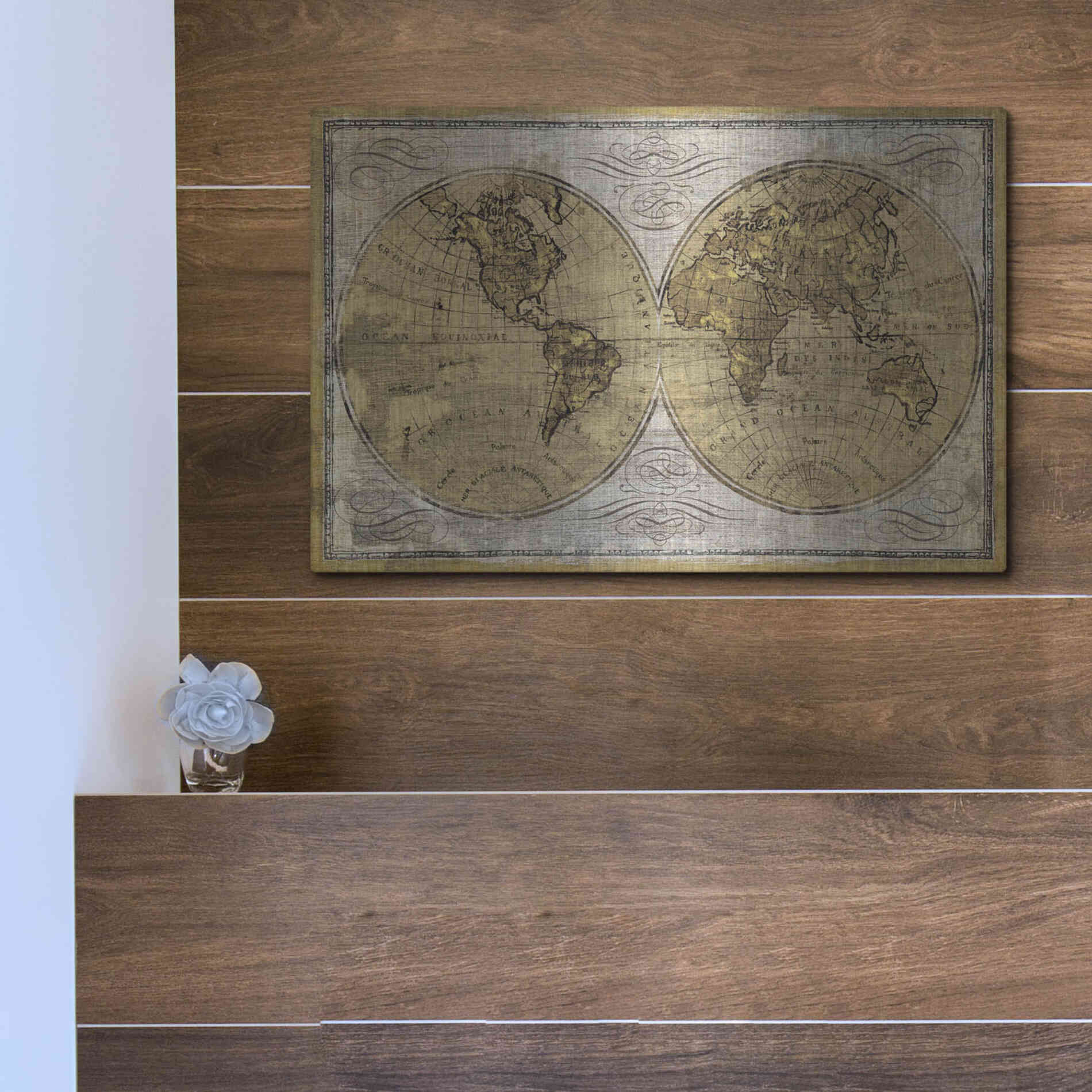 Luxe Metal Art 'Worldwide I' by James Wiens, Metal Wall Art,16x12