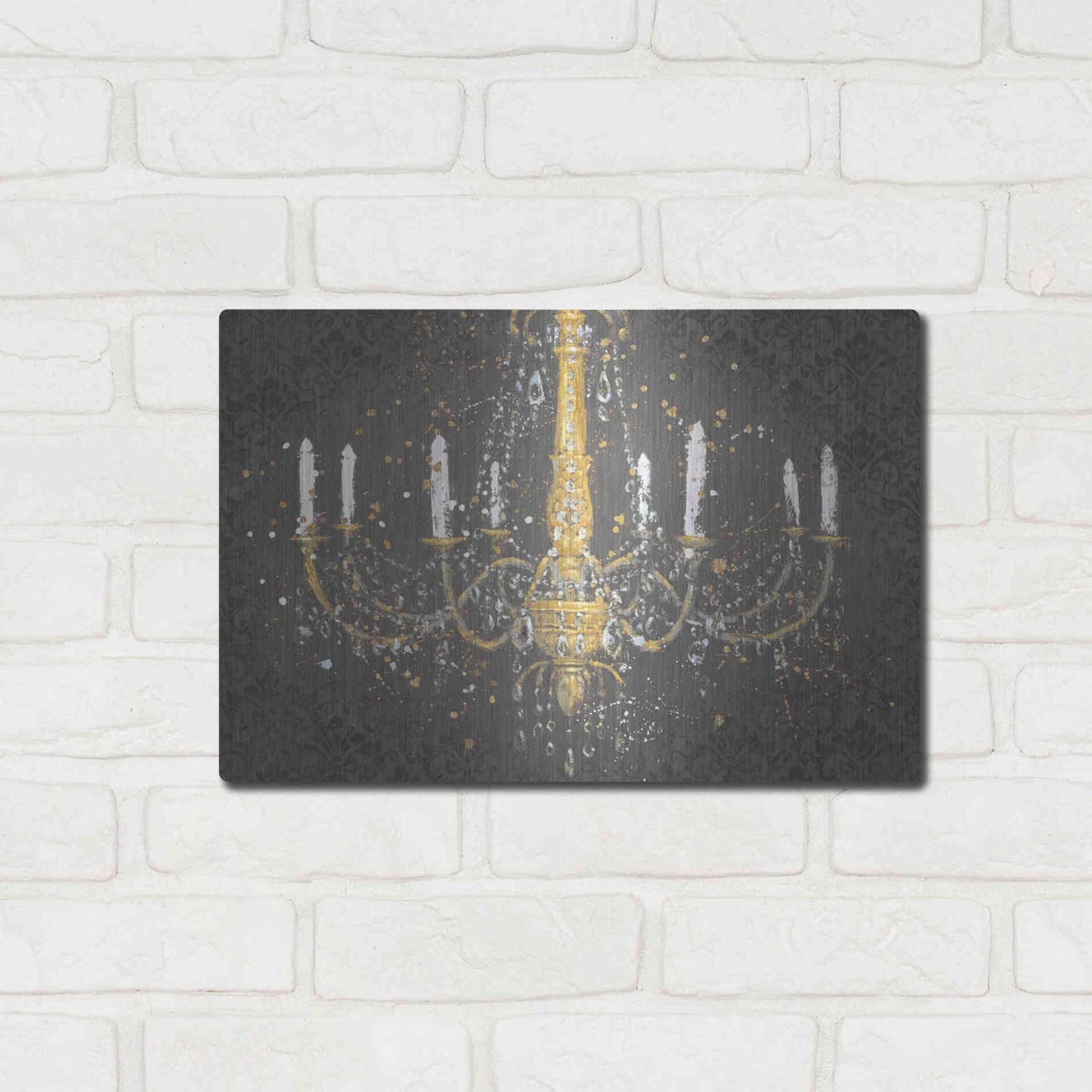 Luxe Metal Art 'Grand Chandelier Gray' by James Wiens, Metal Wall Art,16x12