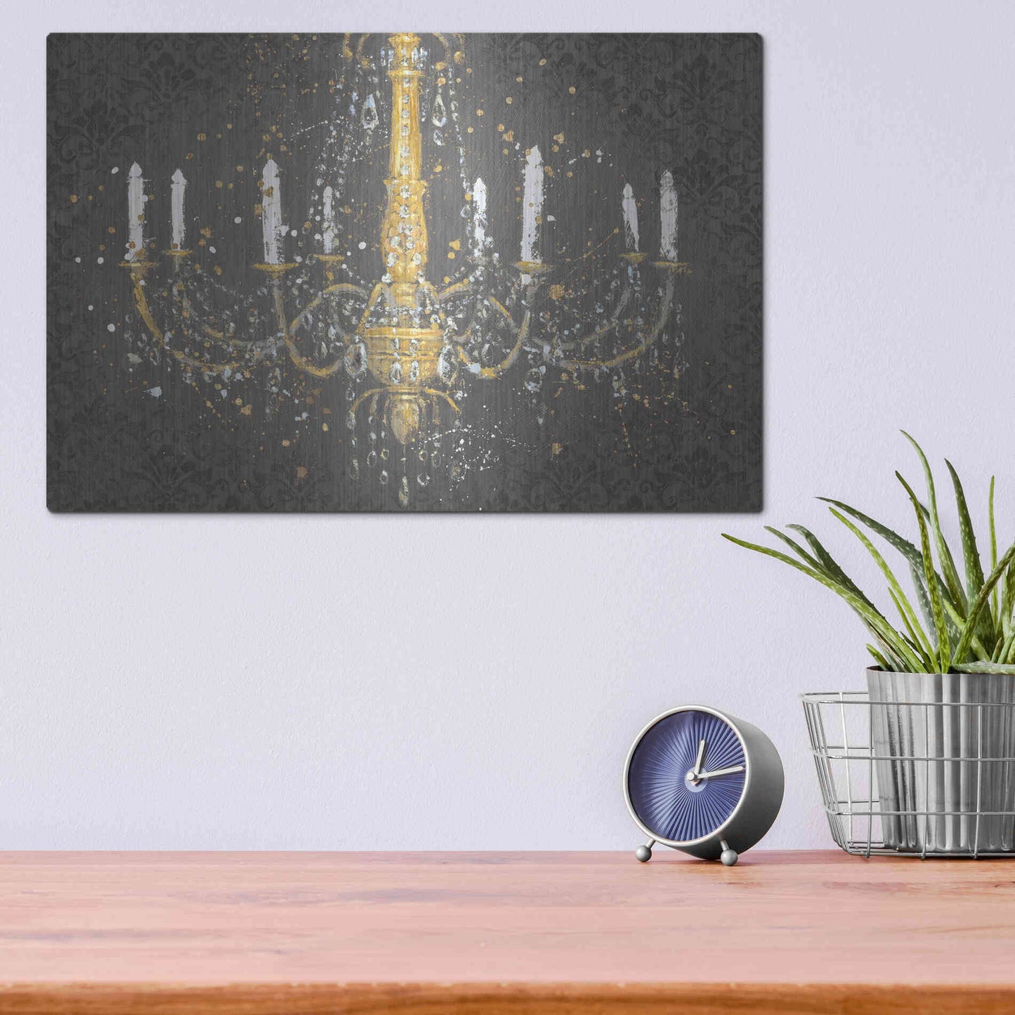 Luxe Metal Art 'Grand Chandelier Gray' by James Wiens, Metal Wall Art,16x12