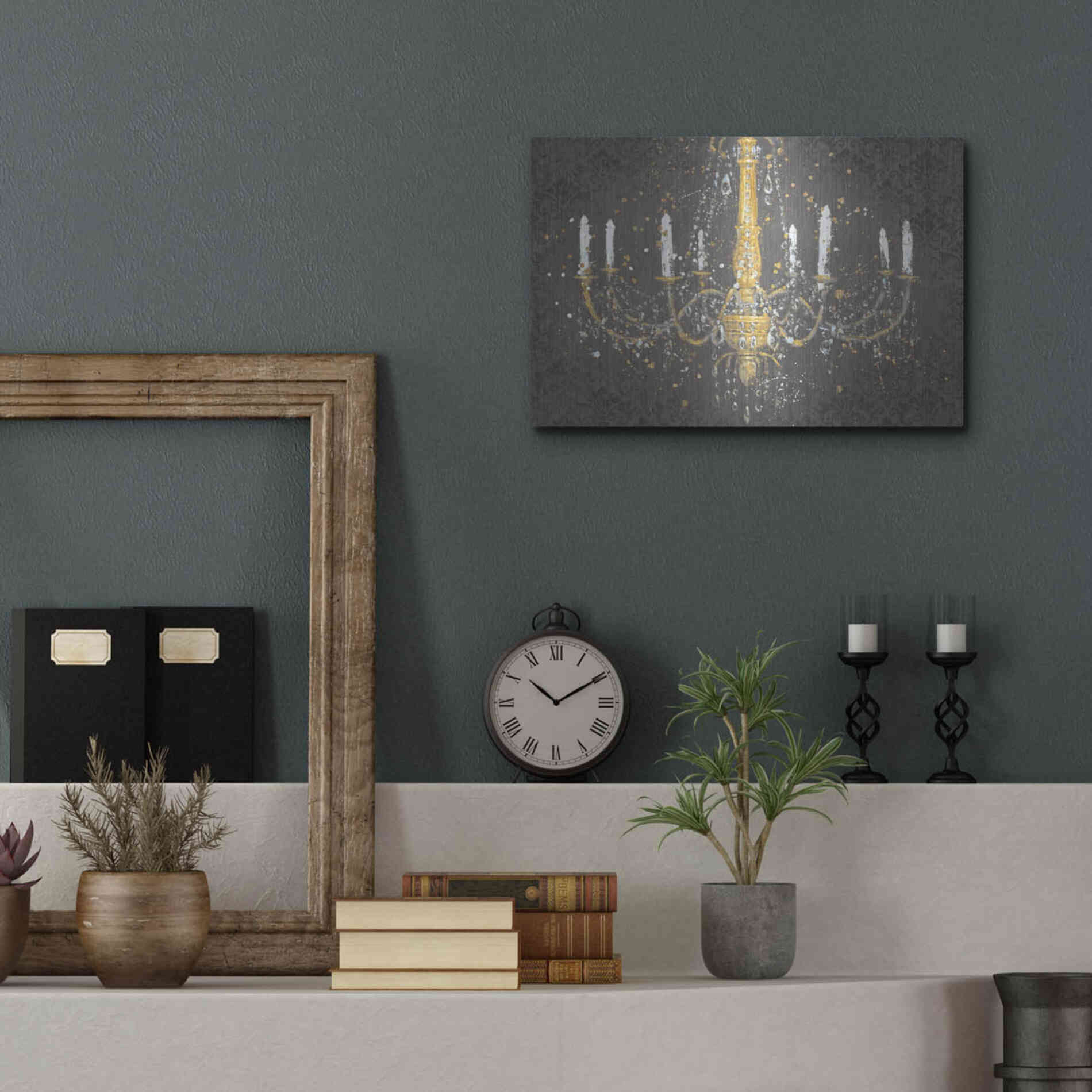 Luxe Metal Art 'Grand Chandelier Gray' by James Wiens, Metal Wall Art,16x12