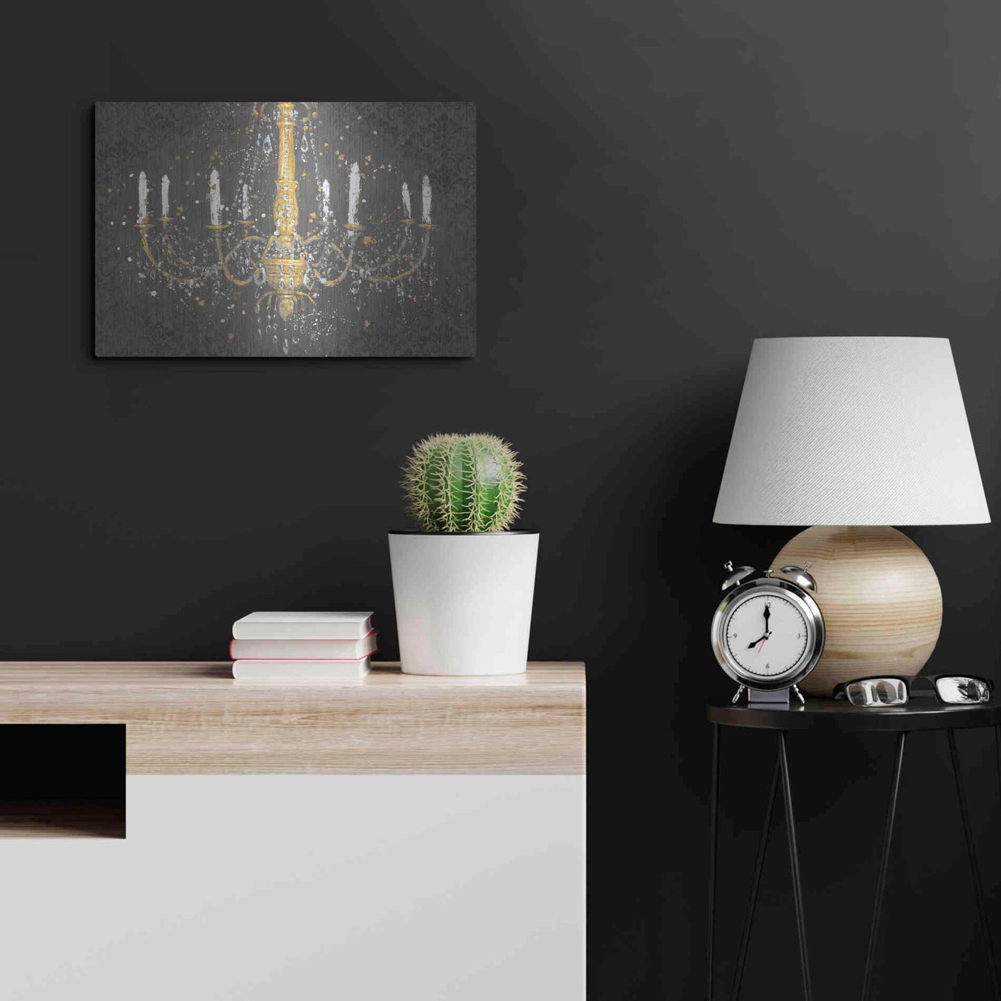 Luxe Metal Art 'Grand Chandelier Gray' by James Wiens, Metal Wall Art,24x16