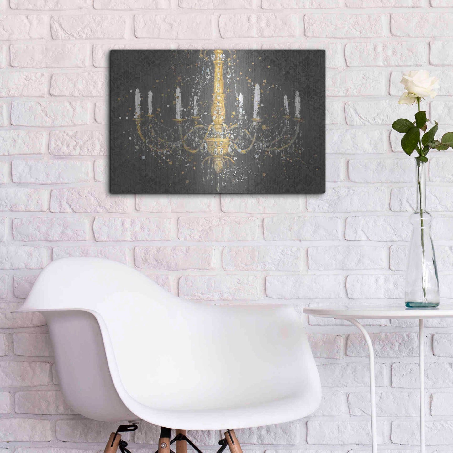 Luxe Metal Art 'Grand Chandelier Gray' by James Wiens, Metal Wall Art,24x16
