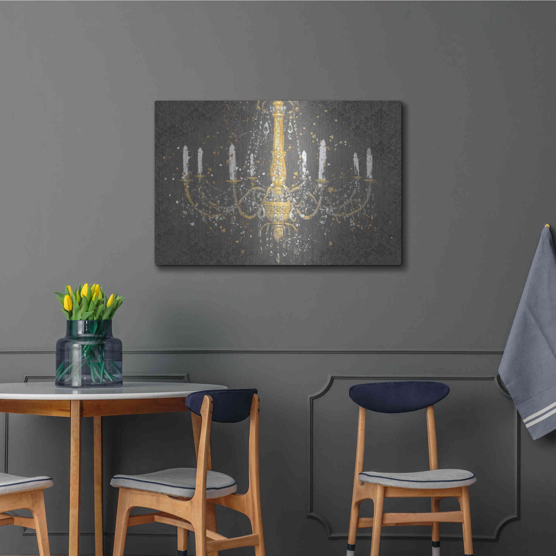 Luxe Metal Art 'Grand Chandelier Gray' by James Wiens, Metal Wall Art,36x24