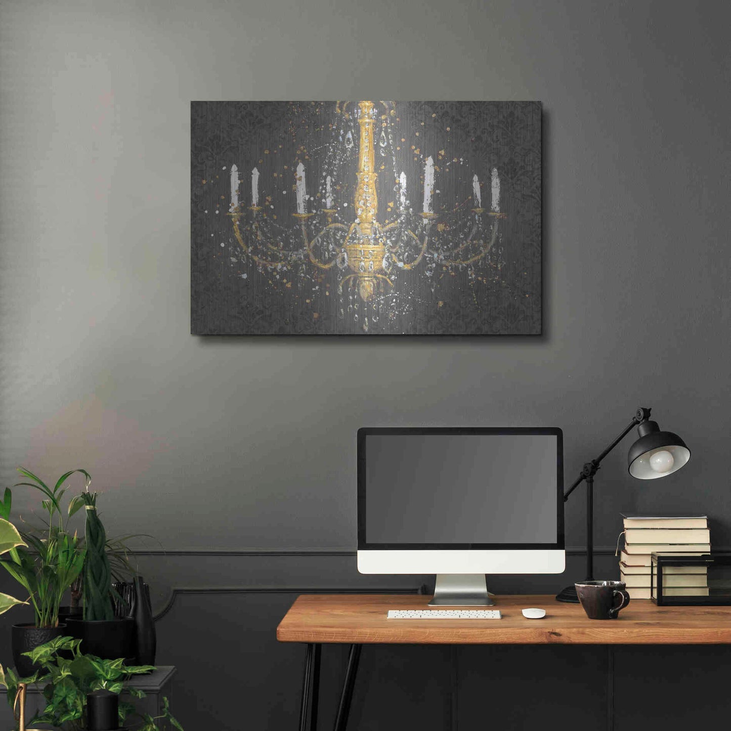 Luxe Metal Art 'Grand Chandelier Gray' by James Wiens, Metal Wall Art,36x24