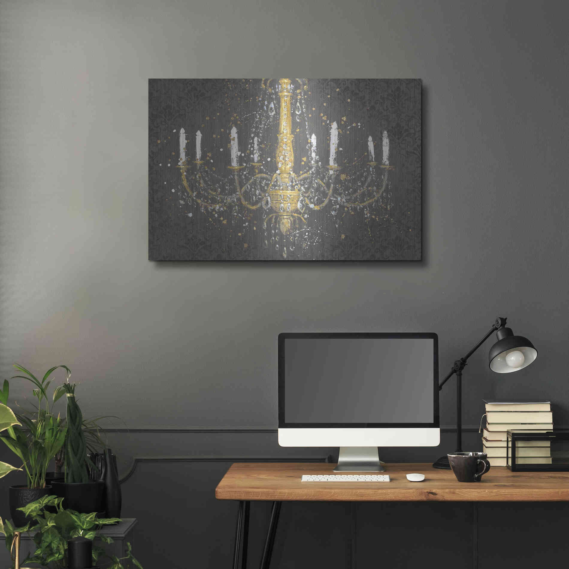 Luxe Metal Art 'Grand Chandelier Gray' by James Wiens, Metal Wall Art,36x24