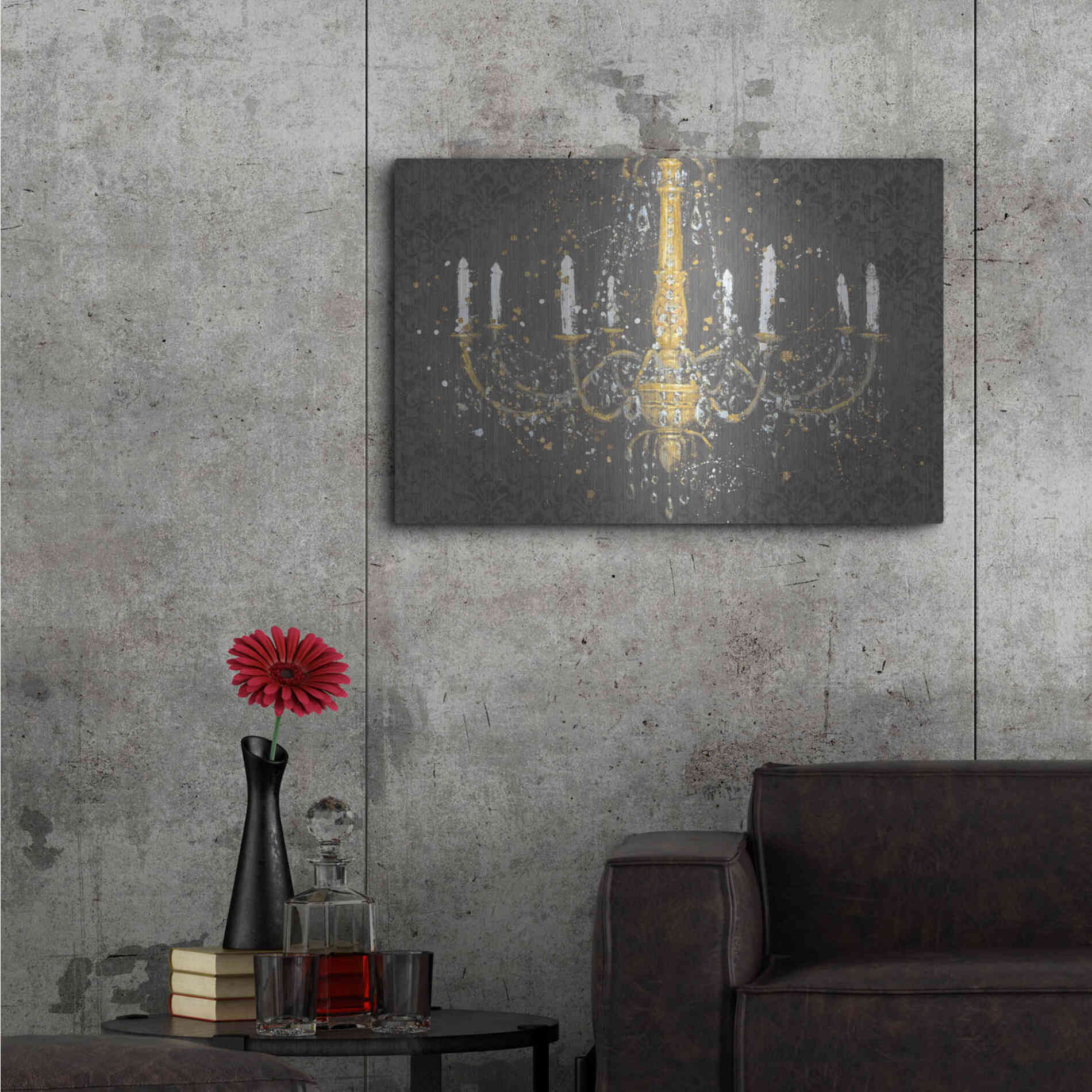 Luxe Metal Art 'Grand Chandelier Gray' by James Wiens, Metal Wall Art,36x24