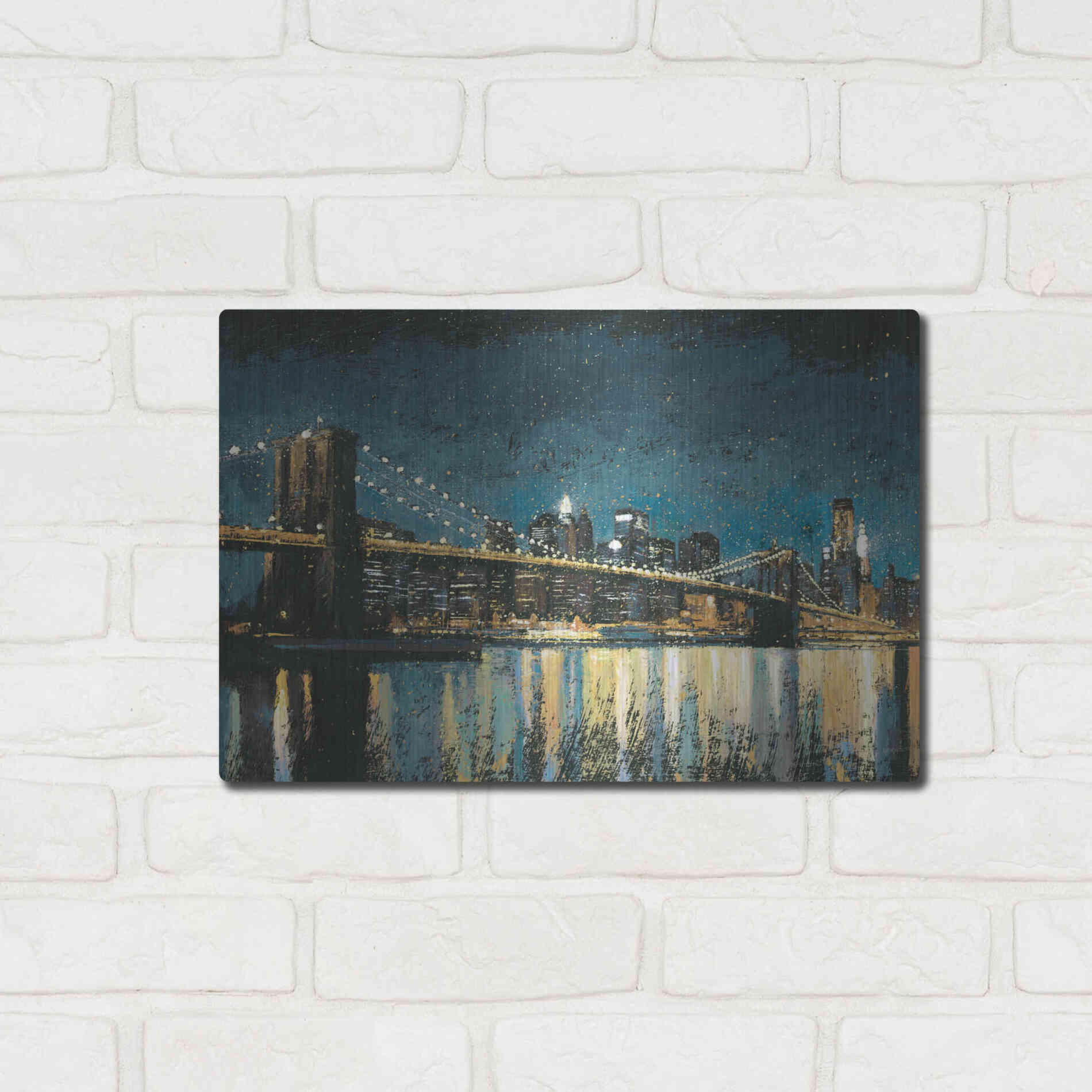 Luxe Metal Art 'Bright City Lights Blue I' by James Wiens, Metal Wall Art,16x12