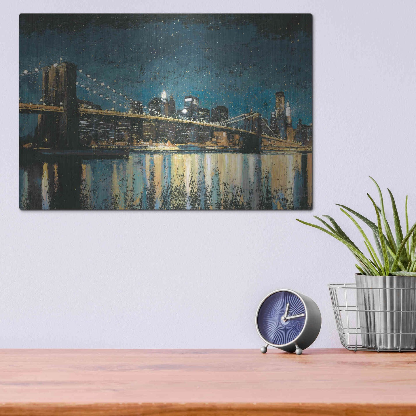 Luxe Metal Art 'Bright City Lights Blue I' by James Wiens, Metal Wall Art,16x12