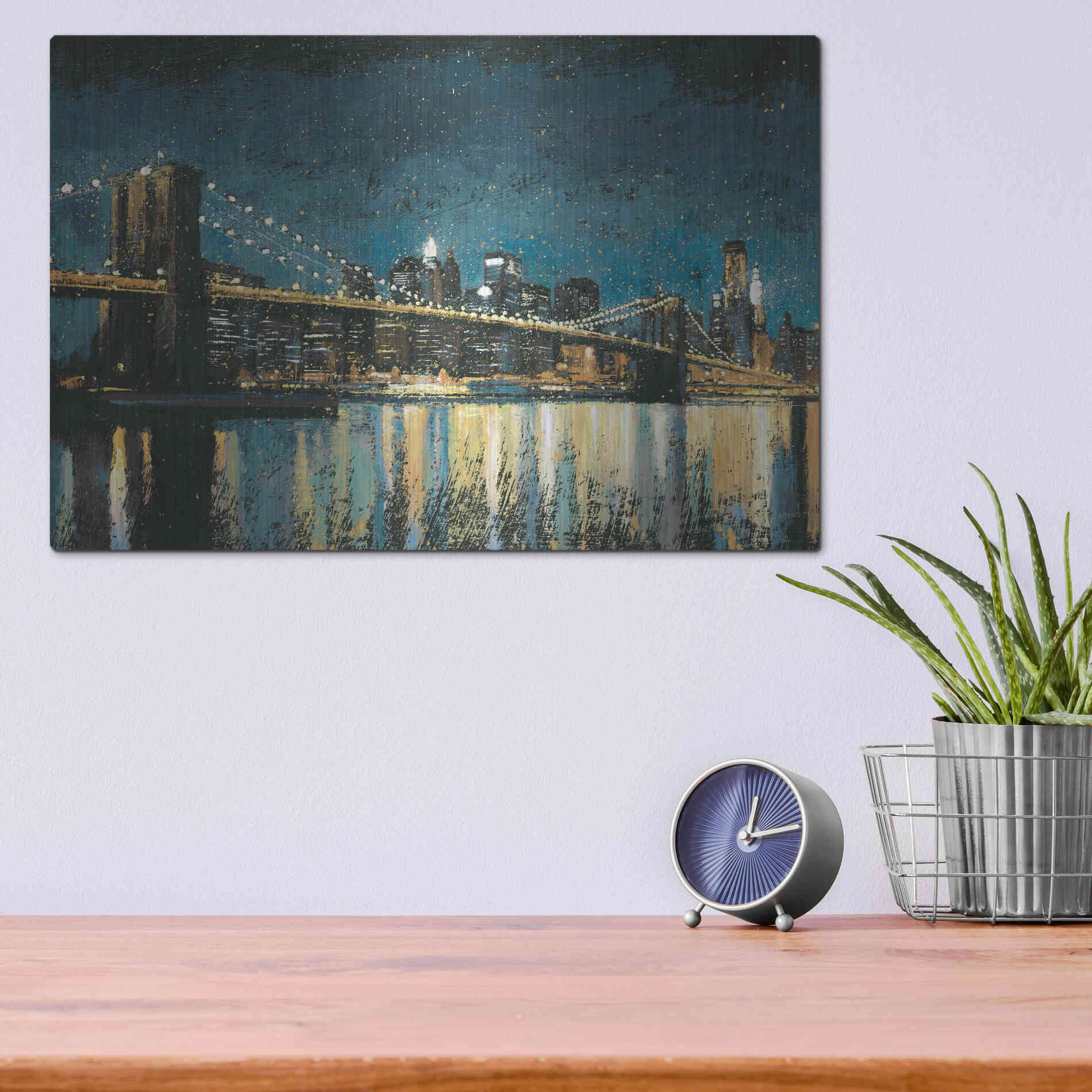 Luxe Metal Art 'Bright City Lights Blue I' by James Wiens, Metal Wall Art,16x12