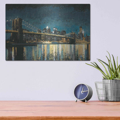 Luxe Metal Art 'Bright City Lights Blue I' by James Wiens, Metal Wall Art,16x12