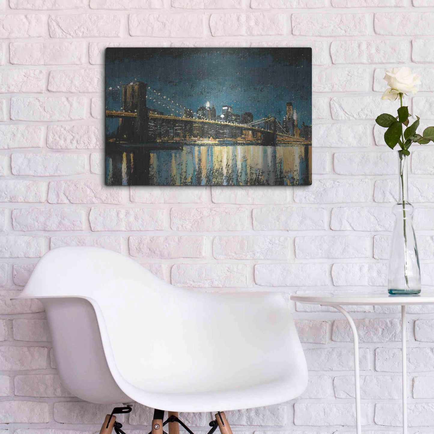 Luxe Metal Art 'Bright City Lights Blue I' by James Wiens, Metal Wall Art,24x16