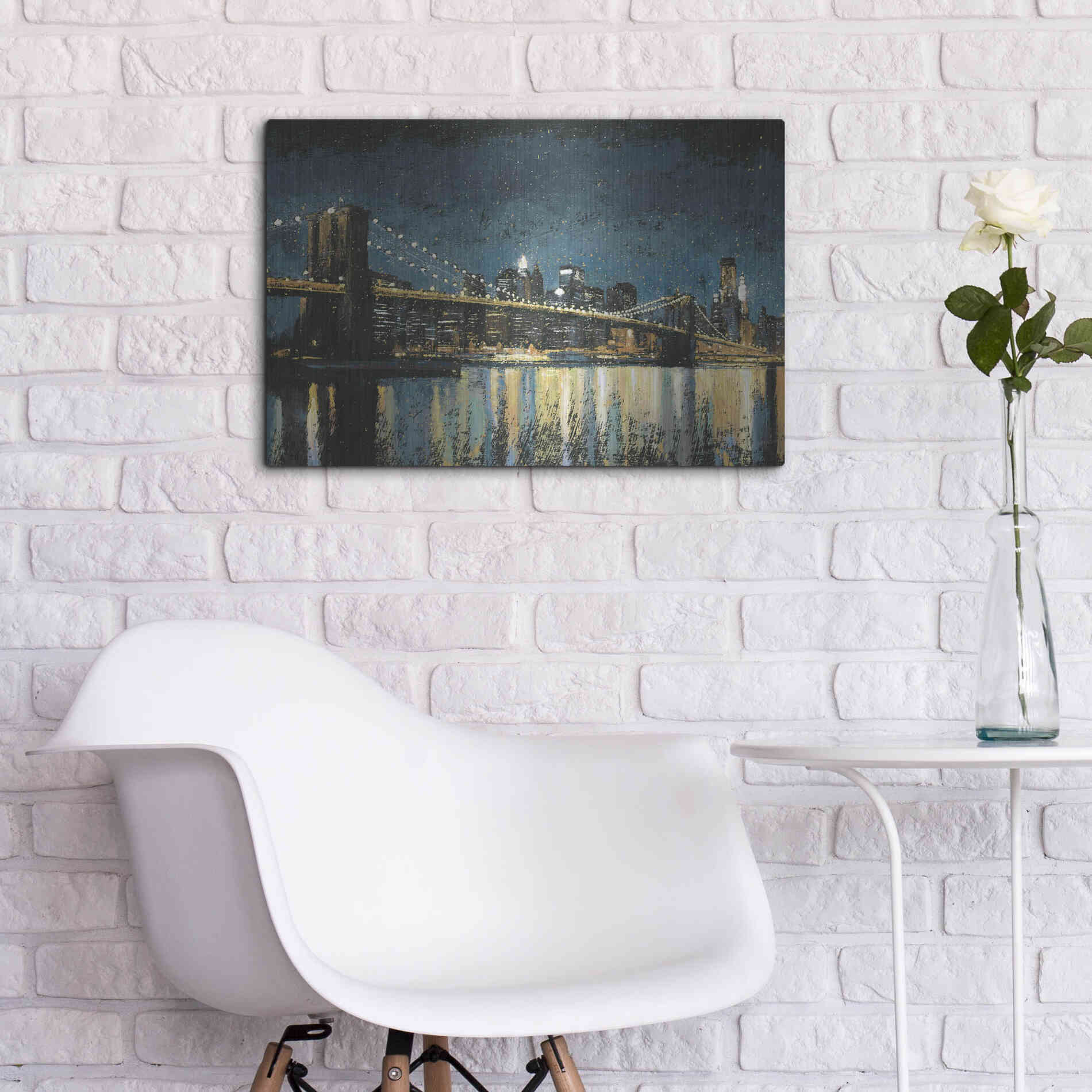 Luxe Metal Art 'Bright City Lights Blue I' by James Wiens, Metal Wall Art,24x16