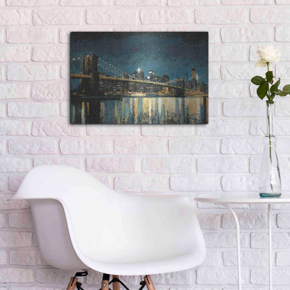 Luxe Metal Art 'Bright City Lights Blue I' by James Wiens, Metal Wall Art,24x16