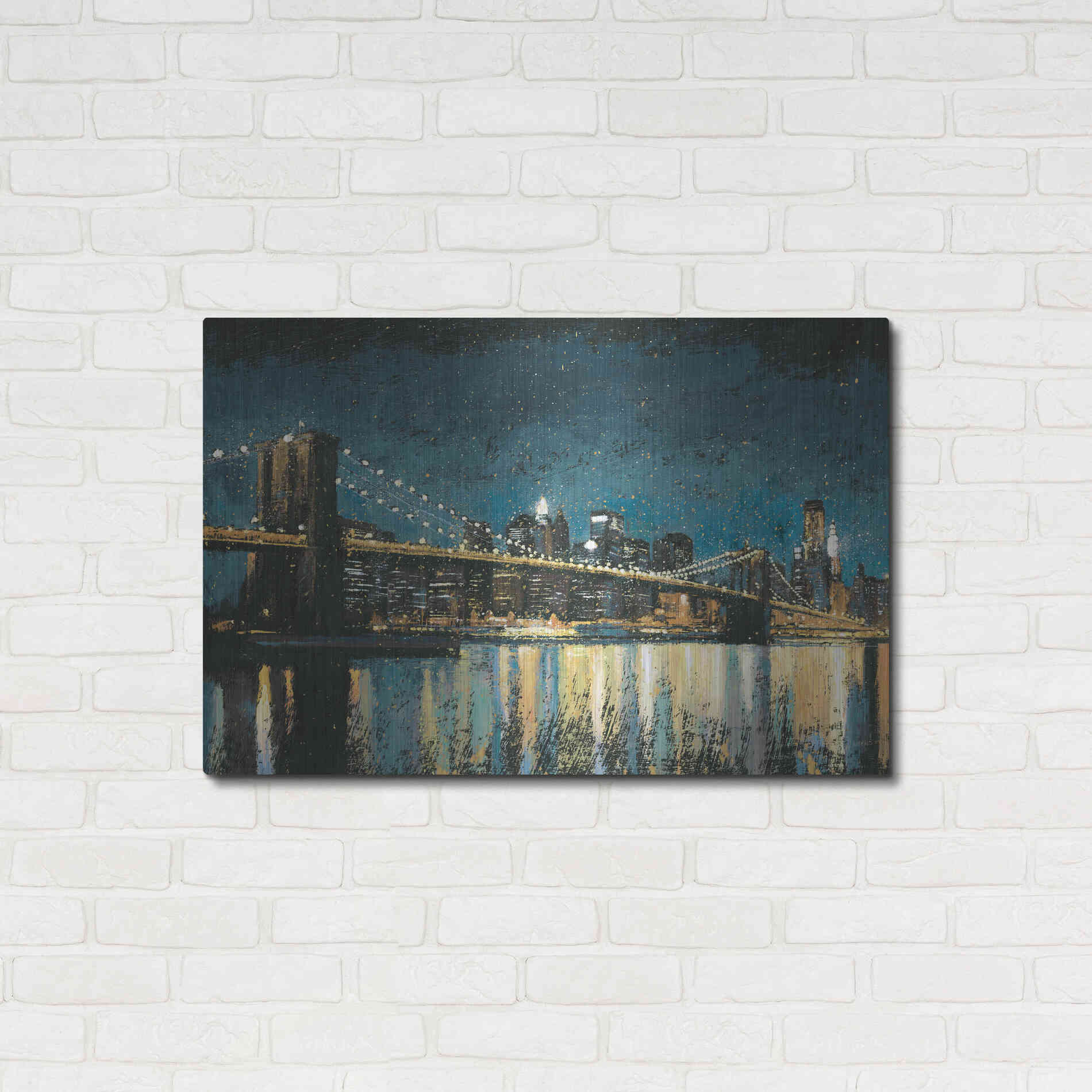 Luxe Metal Art 'Bright City Lights Blue I' by James Wiens, Metal Wall Art,36x24