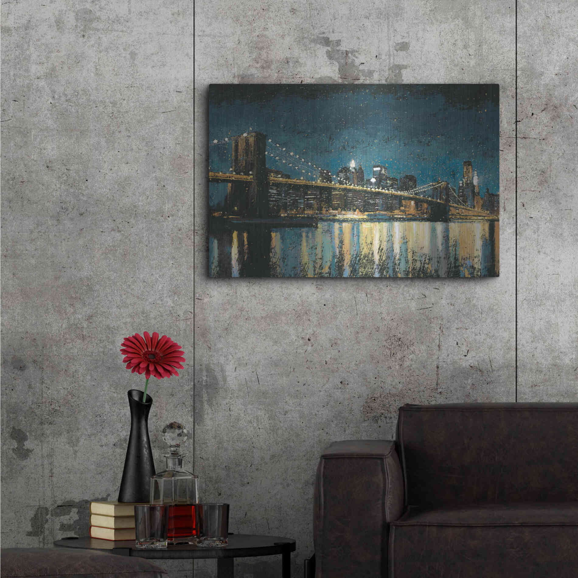 Luxe Metal Art 'Bright City Lights Blue I' by James Wiens, Metal Wall Art,36x24
