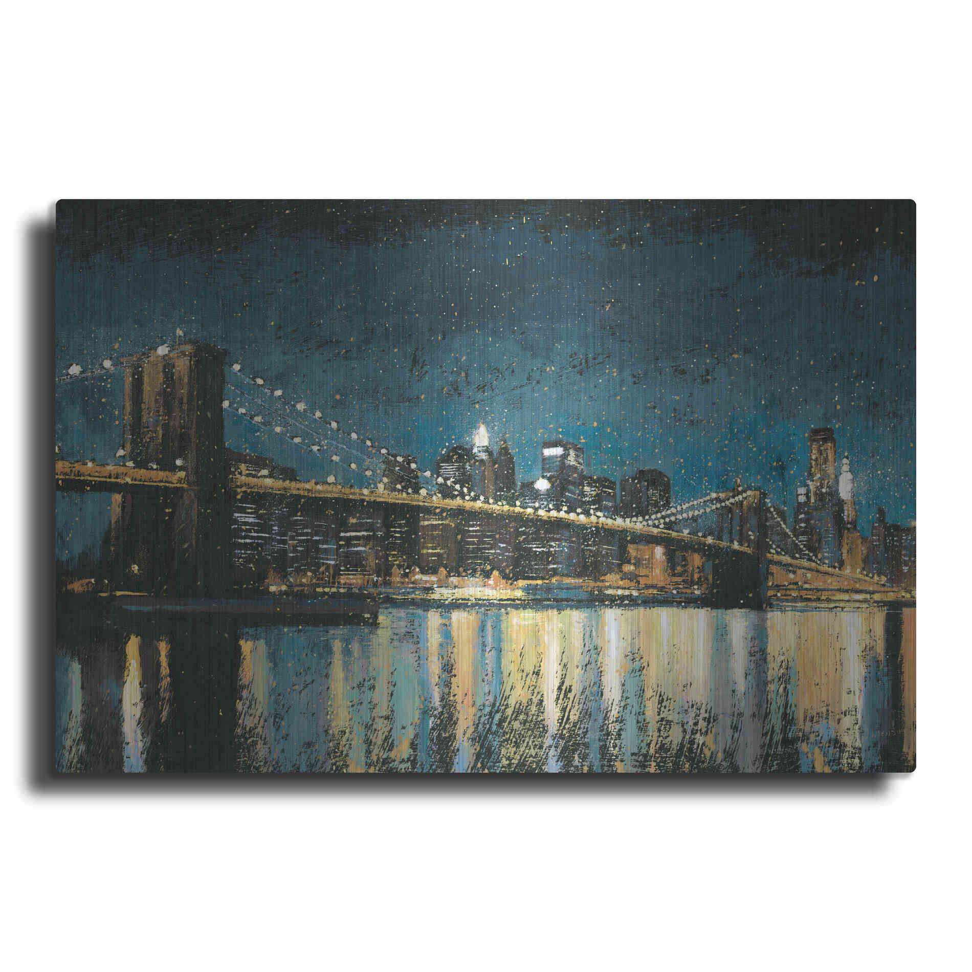 Luxe Metal Art 'Bright City Lights Blue I' by James Wiens, Metal Wall Art