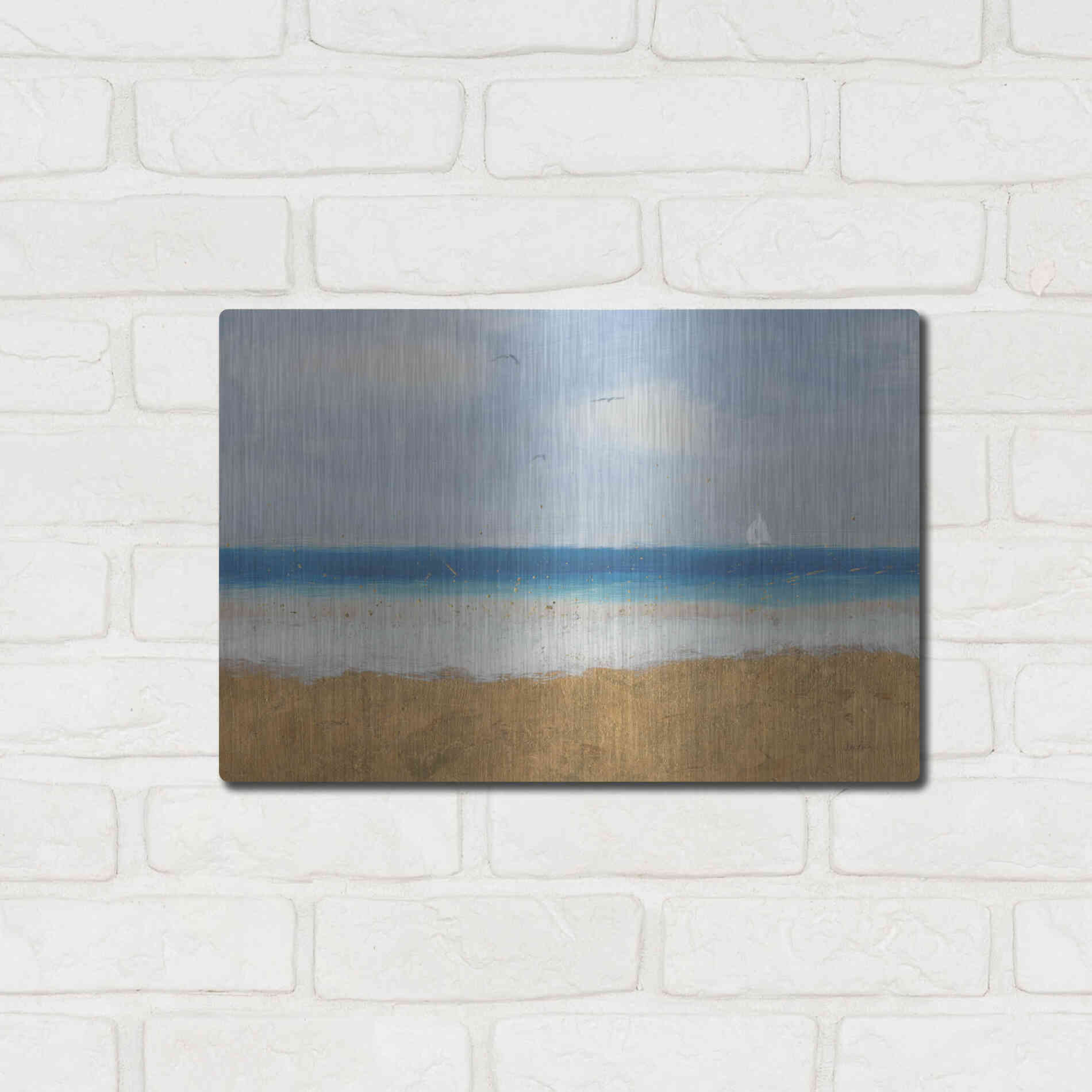 Luxe Metal Art 'Beach Horizon' by James Wiens, Metal Wall Art,16x12