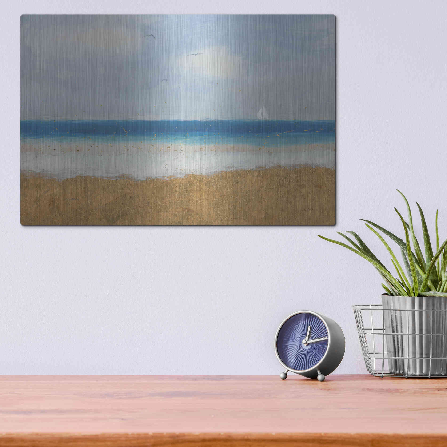 Luxe Metal Art 'Beach Horizon' by James Wiens, Metal Wall Art,16x12