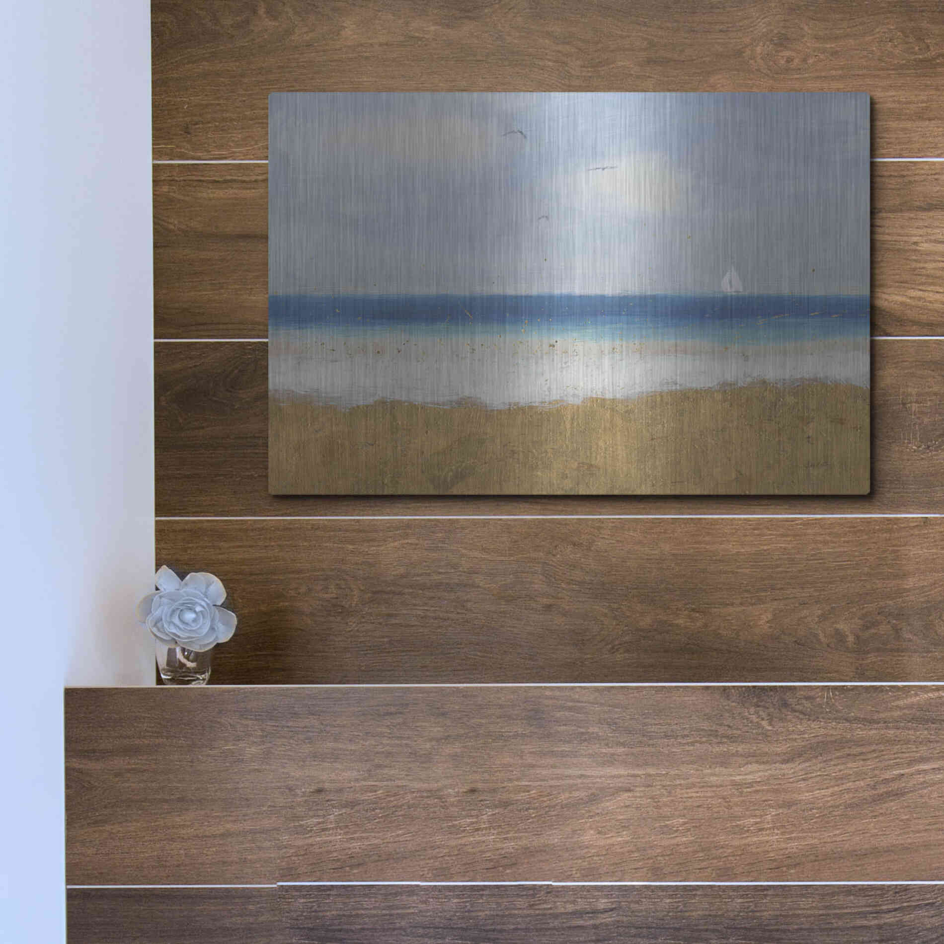 Luxe Metal Art 'Beach Horizon' by James Wiens, Metal Wall Art,16x12